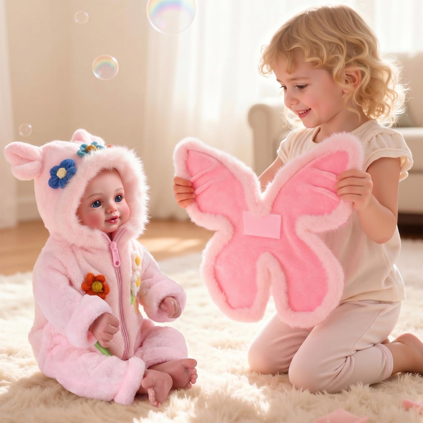 BABESIDE Reborn Baby Dolls Girls - 17 Inch Cute Soft Vinyl Realistic Baby Doll Poseable with Blue Eyes and Fairy Outfit Real Life Baby Dolls with Complete Accessories for 3+ Years Old Gifts