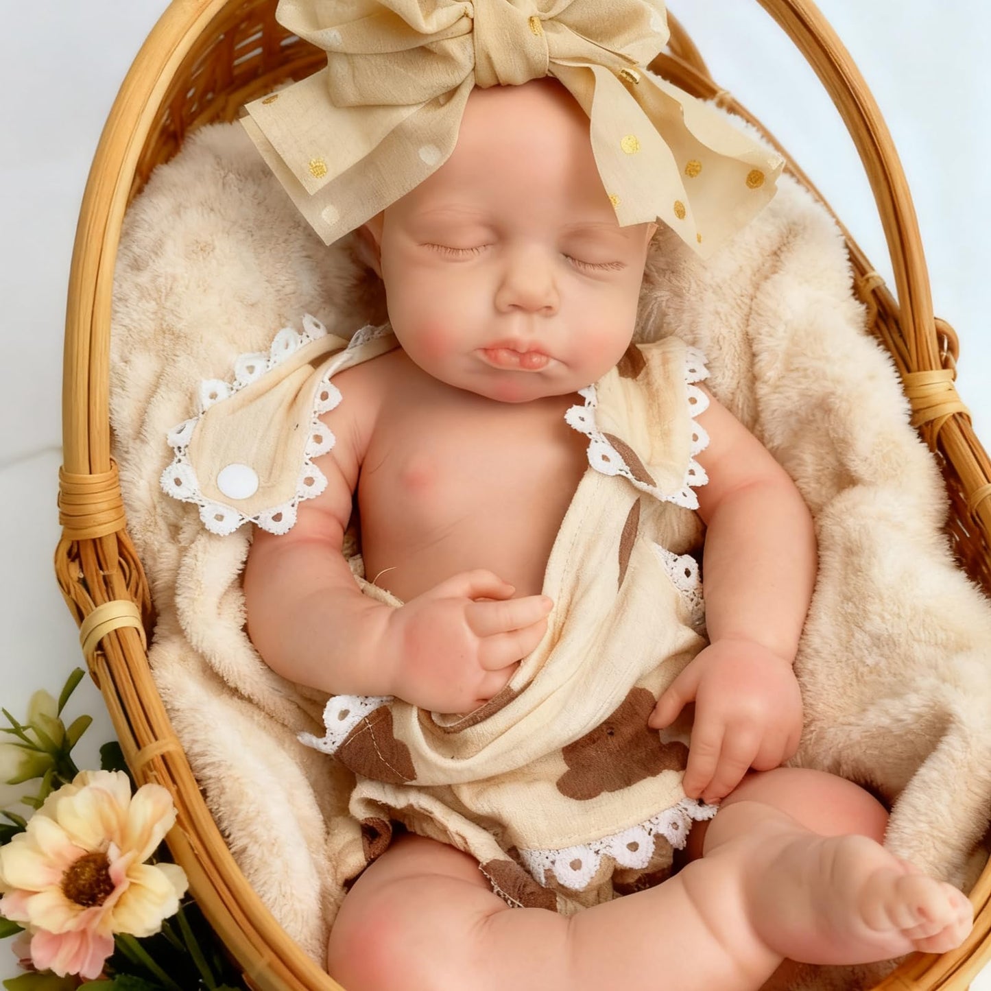 Yokyyi 18 inch Silicone Baby Doll Lifelike Reborn Dolls Full Body Eyes Closed Sleeping Realistic Handmade Girl Mouth Opened for Kids Ages 3+ & Collectors