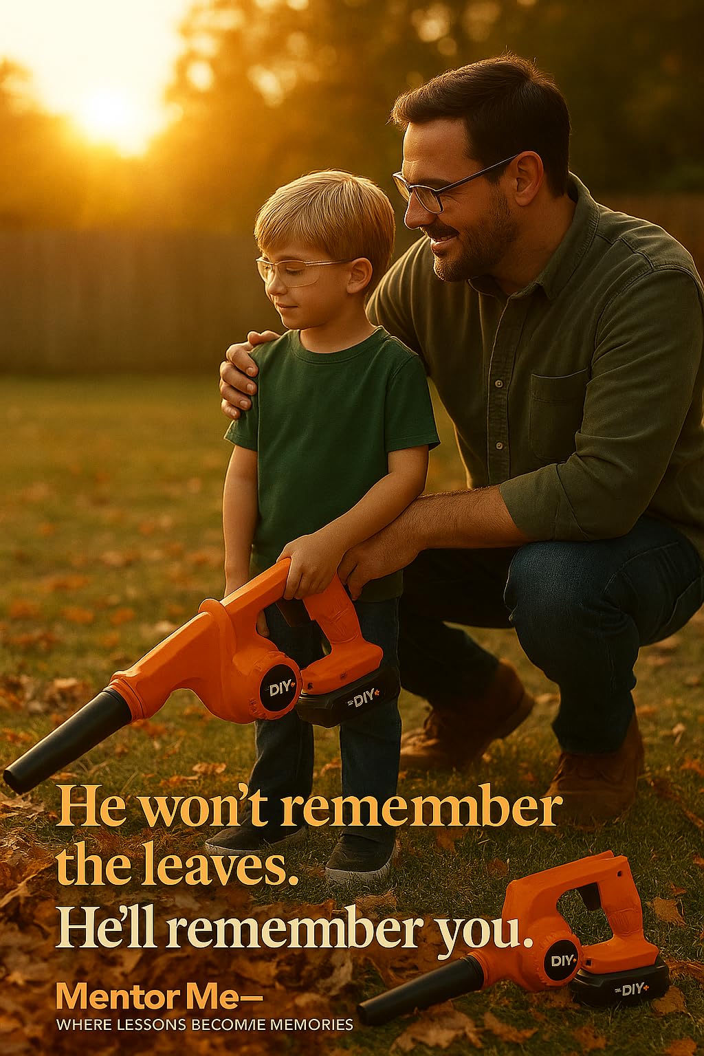 Mentor Me Cordless Leaf Blower for Kids - Real Working Youth Sized Blower with Safety Glasses - Parent-Led Learning Yard Tool - Durable Family Training Equipment, Adult Handling Required