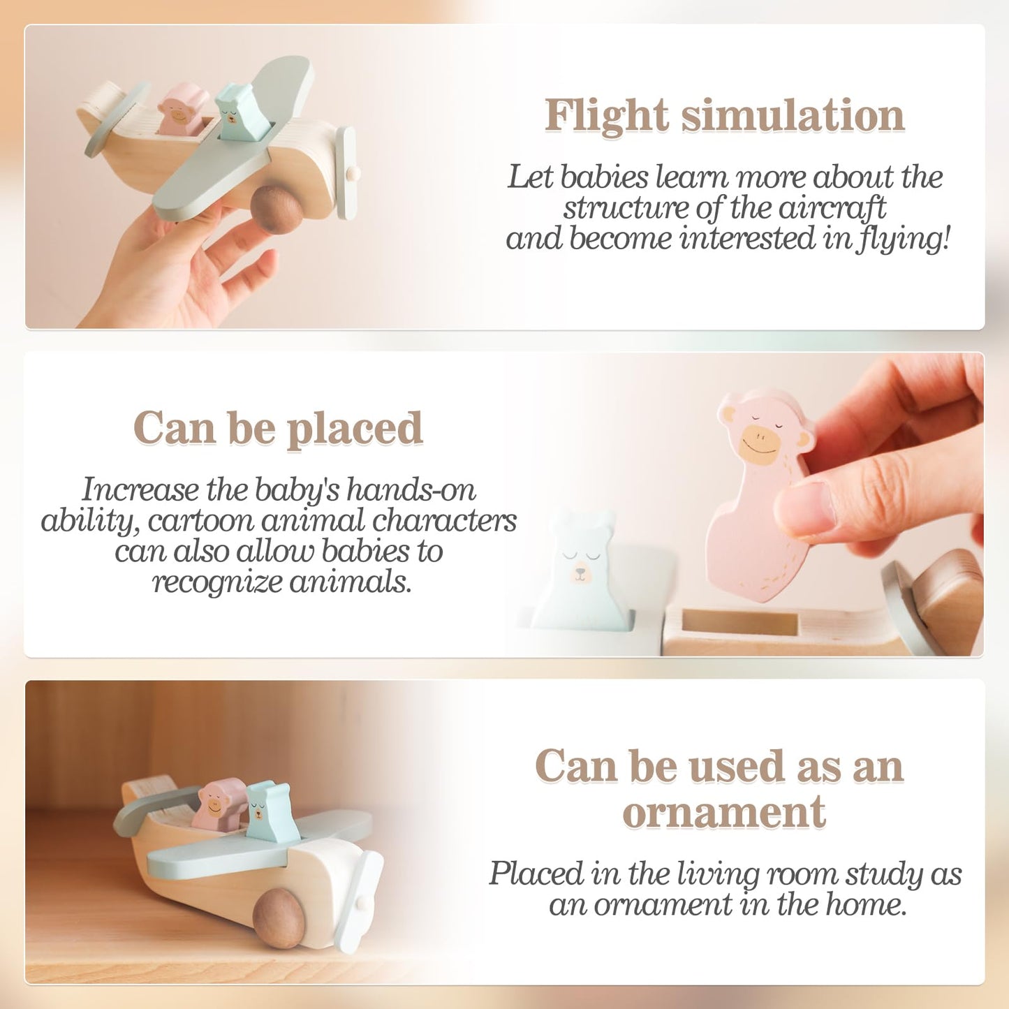 ibwaae Wooden Airplane Toys, Air Transport Vehicles Play Set, Wooden Pull Games, Learning Gift Montessori Toy for Baby Toddler Boys Girls