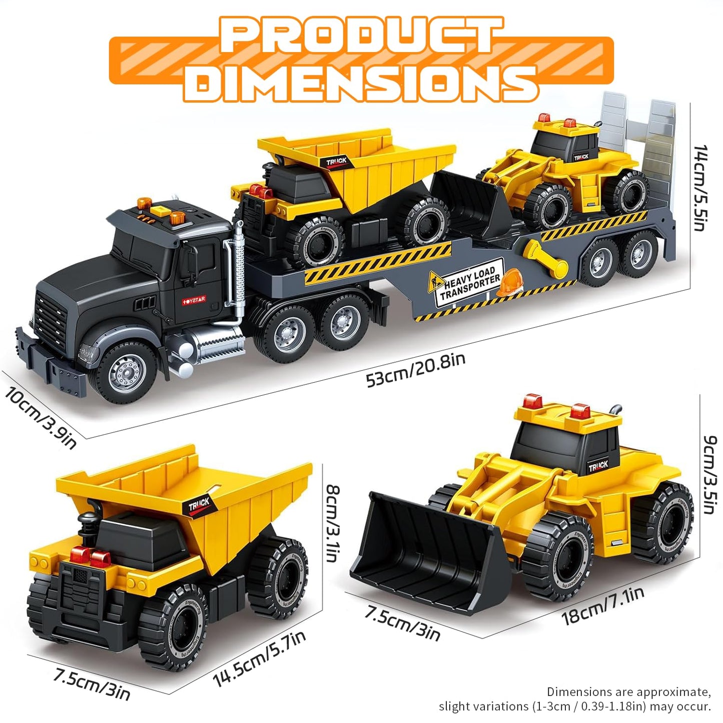 Construction Carrier Truck Toys,21" Semi-Trailer Toy with Excavator and Dump Toddler Boy Toys for 3 4 5 6 7 Years Kids Friction Powered Vehicle Car Toy with Lights & Sounds, Birthday for Boys Girls
