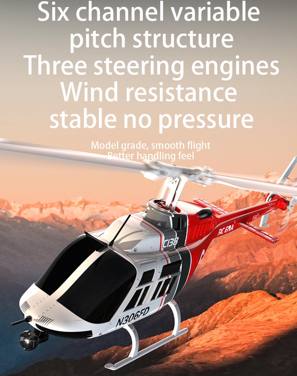 FLYCOLOR C138 RC Helicopter 2.4G 6CH 6-Axis Gyro Altitude Hold 1/33 Remote Control Plane Ready to Fly RTF(RED-White)