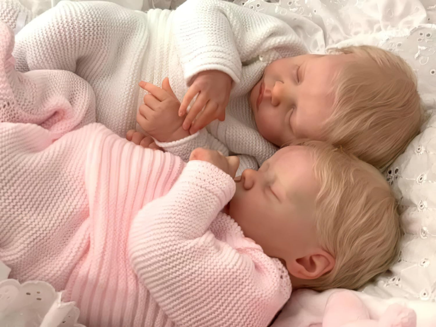 Ardol 18 Inch Realistic Reborn Baby Doll Twins - Lifelike Reborn Full Body Vinyl Boy & Girl Set with Golden Hair Sleeping Cuddly Doll Collectible Gift Set
