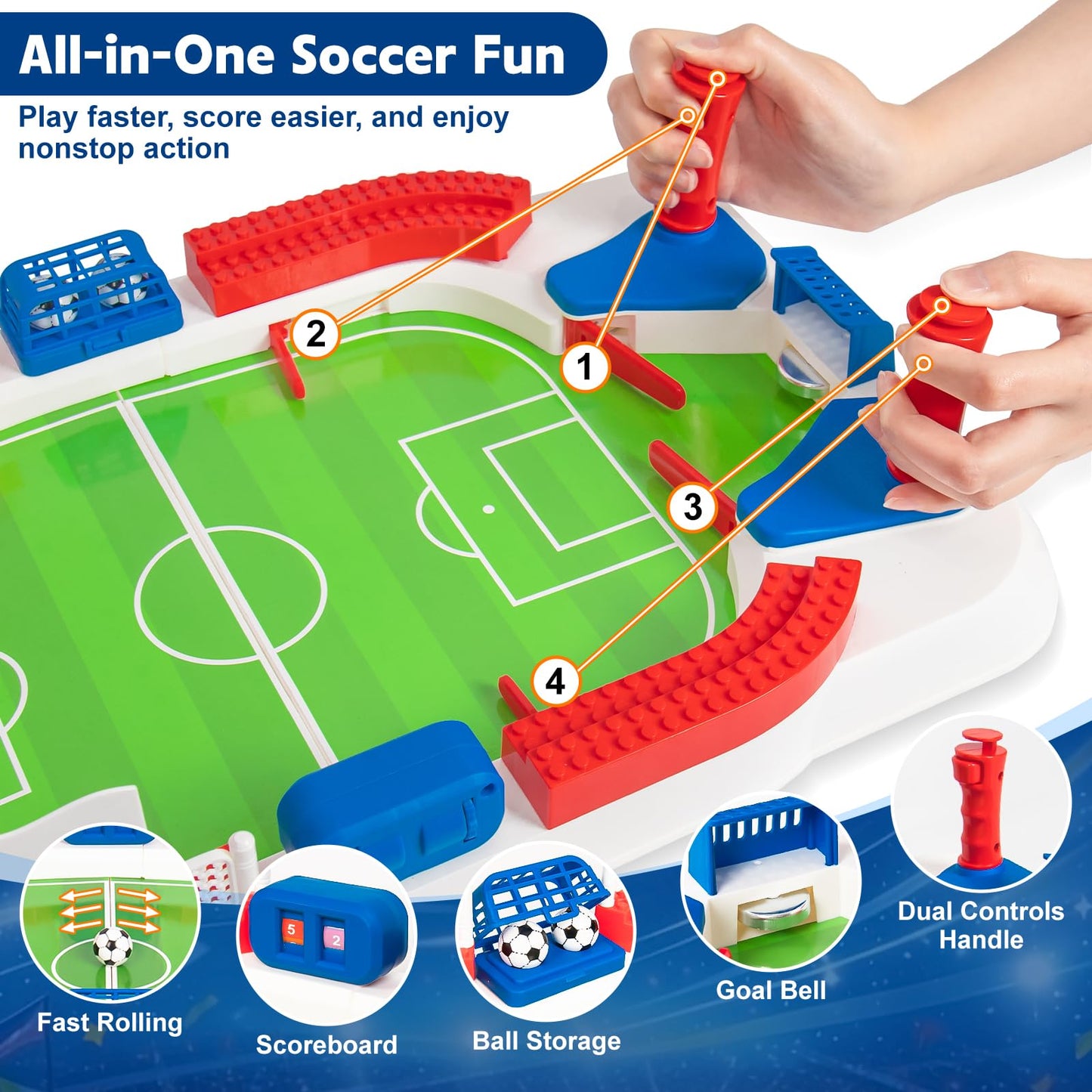 Soccer Board Game for Kids, Mini Foosball Tabletop Game Toy Interactive Pinball Soccer Toy with Score Counter & Dual Flipper, Indoor Family Tabletop Game, Birthday for Boys Girls Ages 6-12