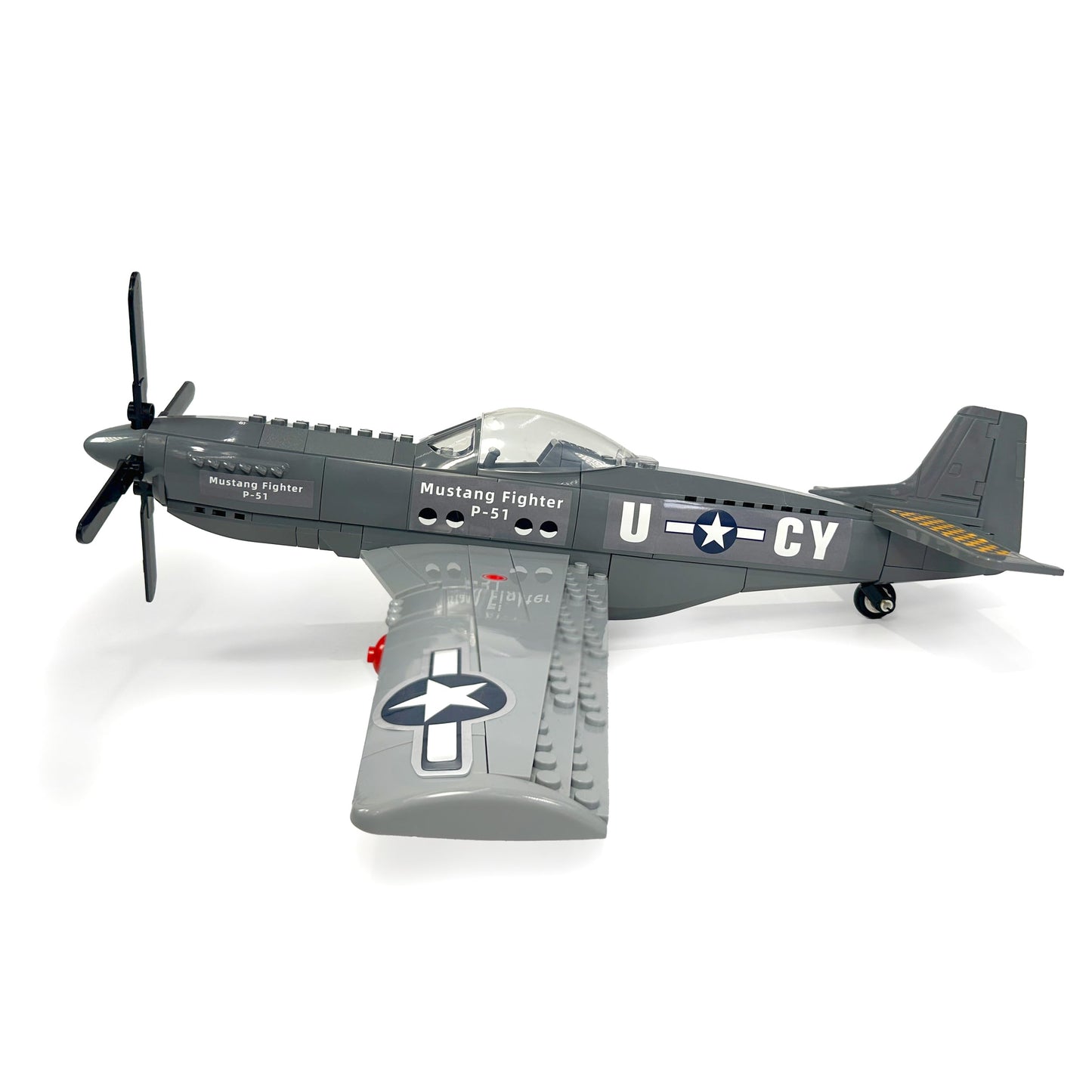 General Jim's WWII US P-51 Mustang Historical Fighter Plane Brick Building Blocks Set, 258 Pieces, 1:25 Scale, Spinning Propeller, Adjustable Flaps, Compatible with Major Brick Brands, GJ-P51
