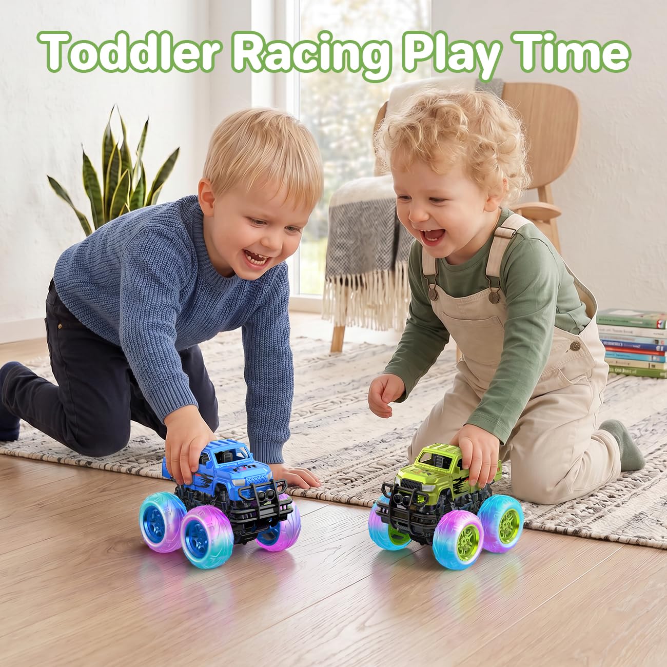 SEPHIX Monster Truck Toys for Toddler Boys Gift:2 Pack Trucks for Boys Age 2-4, Light-Up Wheels Monster Trucks for Kids Ages 4-8,Pull Back Cars for 3+ Year Old Girls,Birthday Gifts for 3 Year Old Boy