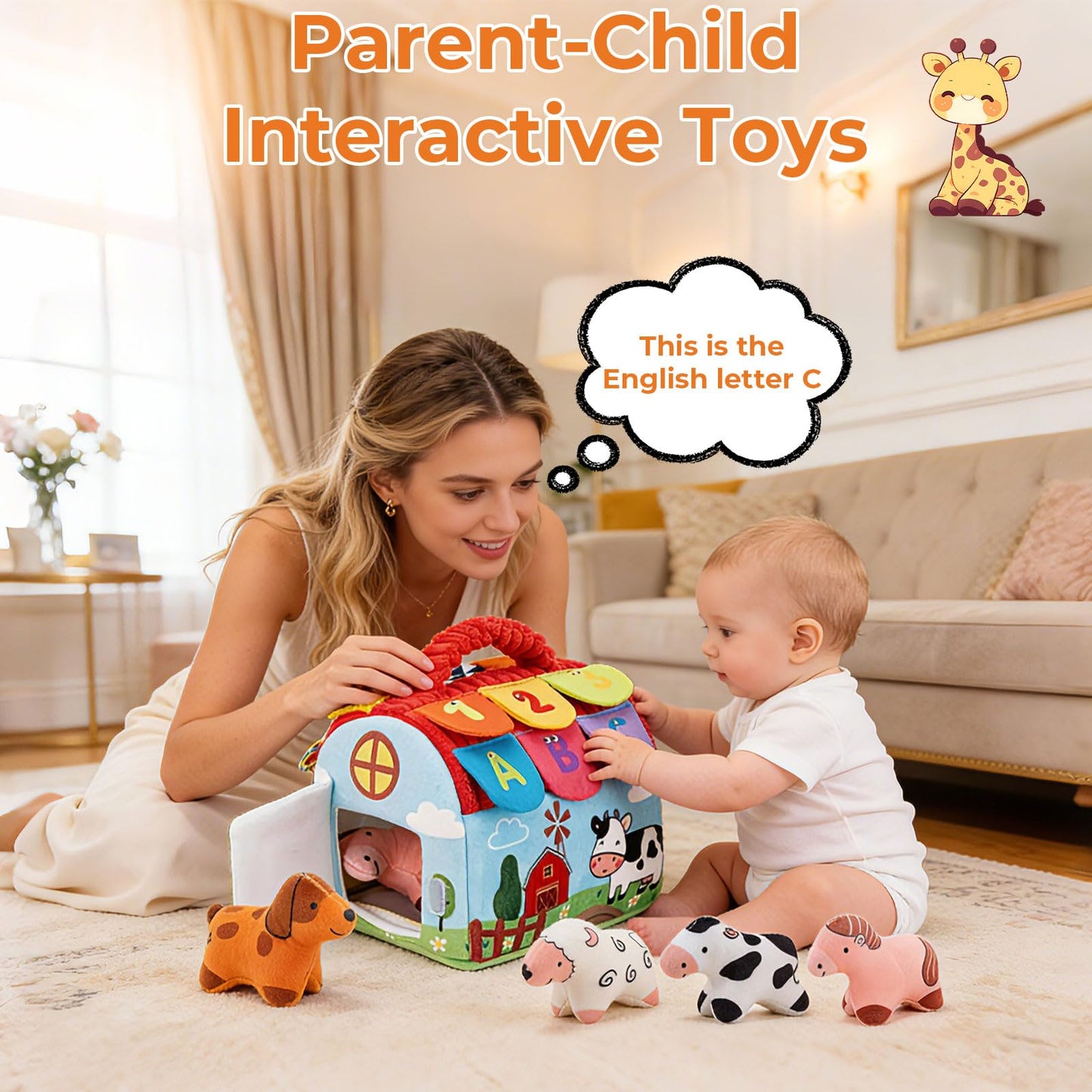 Eaistose Baby Toys 6-12 Months, Barn with Stuffed Farm Animals, Montessori Toy for Babies, Sensory Toys for Toddlers 1-3, Portable Baby Farmhouse Toy, Birthday Gift for Infants & Toddlers