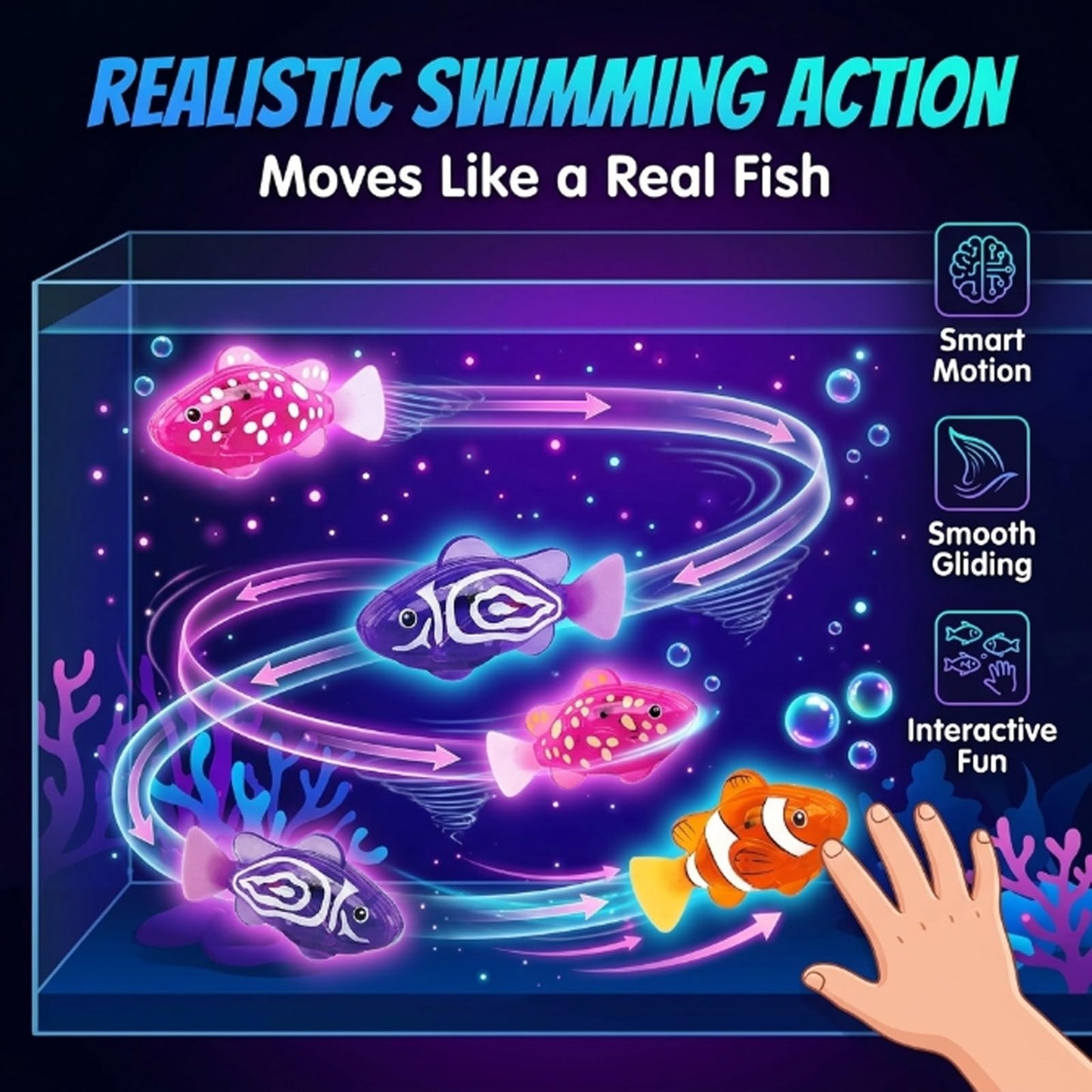Swimming Robot Fish Water Activated LED Light Up Automatic Interactive Electric Realistic Bath Pool Aquarium Cat Pet Floating Motorized Glowing Sensory Play(12PCS)