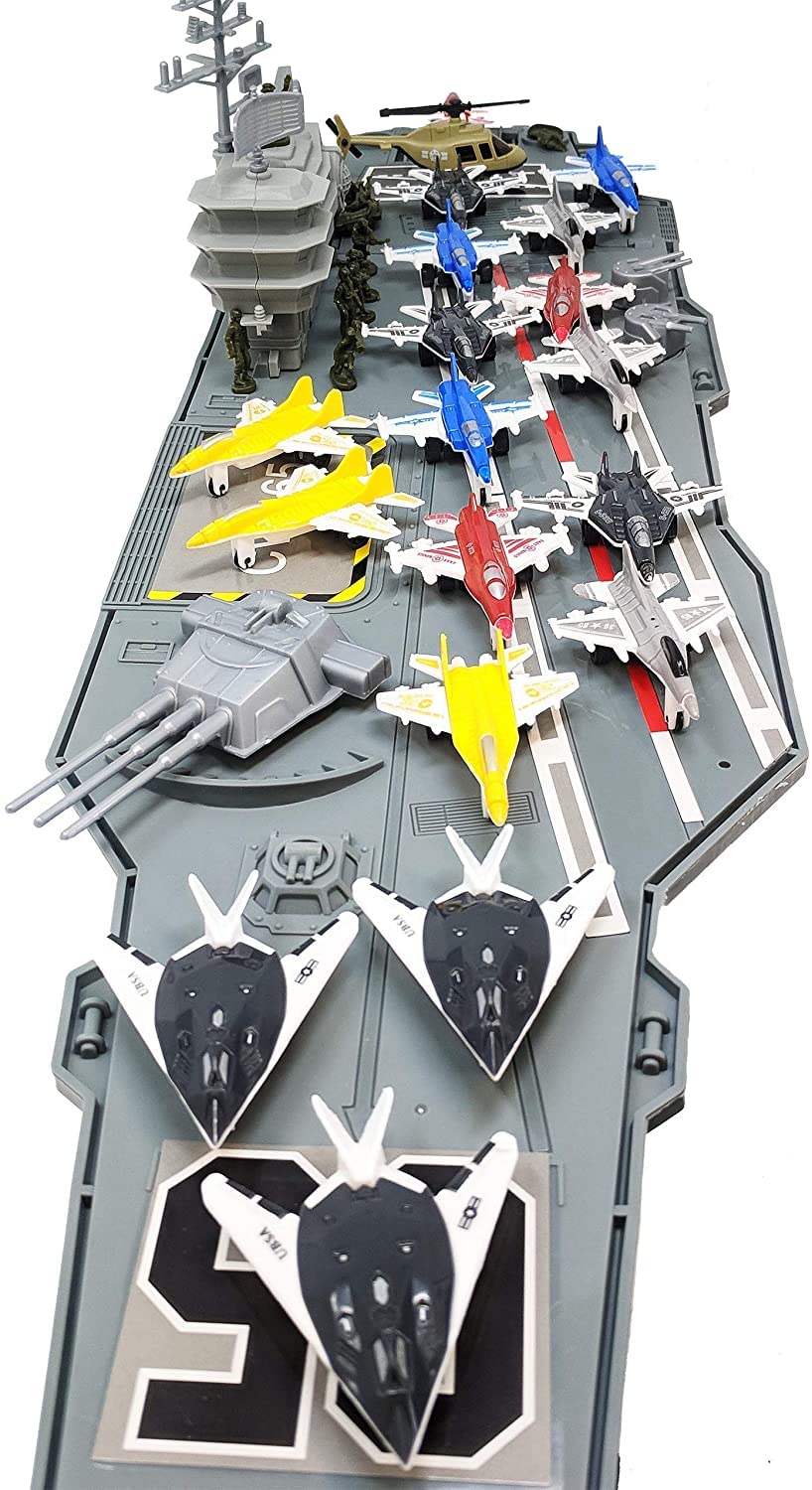 Aircraft Carrier Toy Army Men with Cargo Plane Warplanes Fighter Jets Military Vehicles