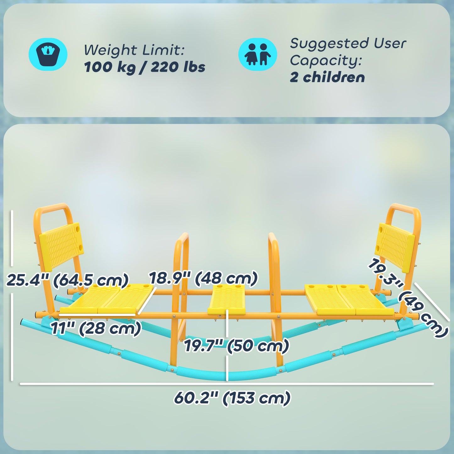 Qaba Teeter Totter Seesaw for Kids, 2 in 1 Metal Rocking Seesaw for Toddlers Age 3-8, 2 Seater Playground Equipment with Easy-Grip Handles for Backyard Indoor Outdoor, Yellow