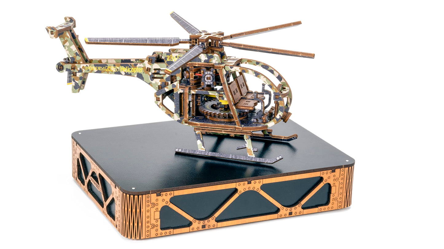 WOODEN.CITY Helicopter LE 3D Puzzles for Adults – Limited Edition Helicopter Kit with Rotating Propeller & 154 Laser-Cut Pieces – Build & Display Rotary Aircraft for Adults & Teens – Wooden Model Gift