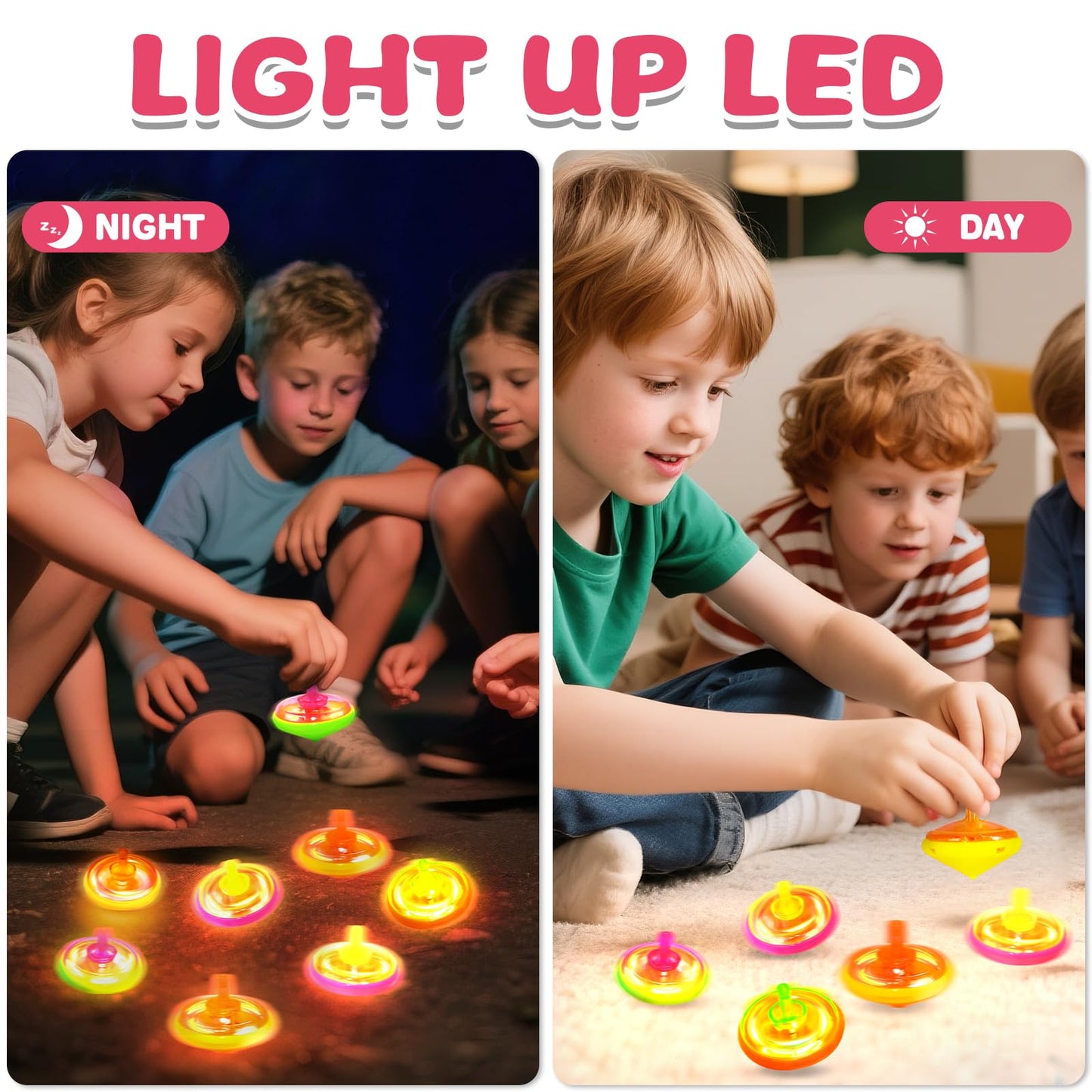 50Pcs Kid’s Light Up Spinning Tops Set, 4 Color Mixing, LED Flashing Tops, Bulk Toys, Christmas Party Favors, Halloween Prizes, School Classroom Rewards, Birthday Goodie Bag Fillers for Boys & Girls