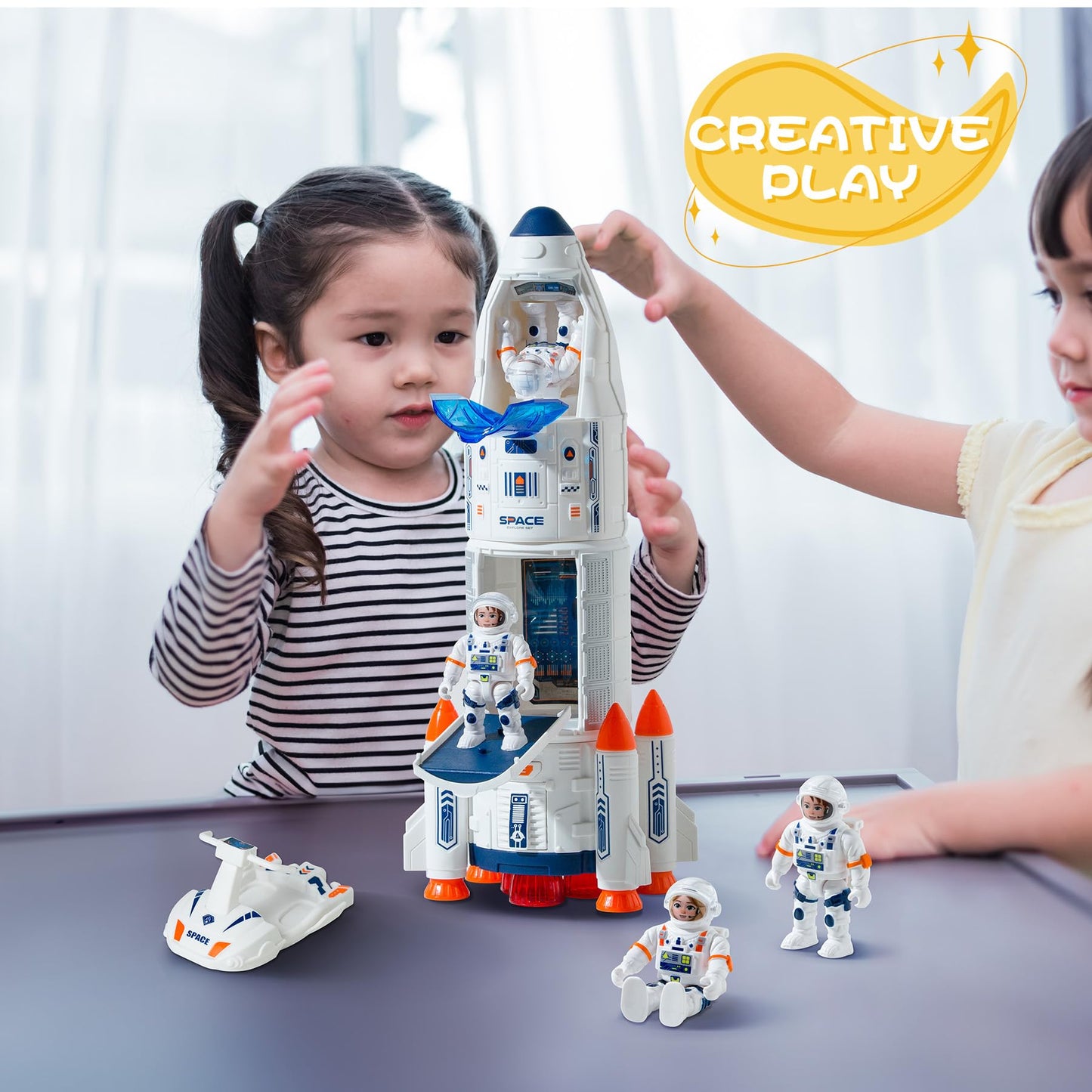 Wbzle Rocket Ship, Space Shuttle Astronaut & Space Adventure Toys,Science Educational Rocket Toys for Kids 3-5 - Lights/Music/Spray