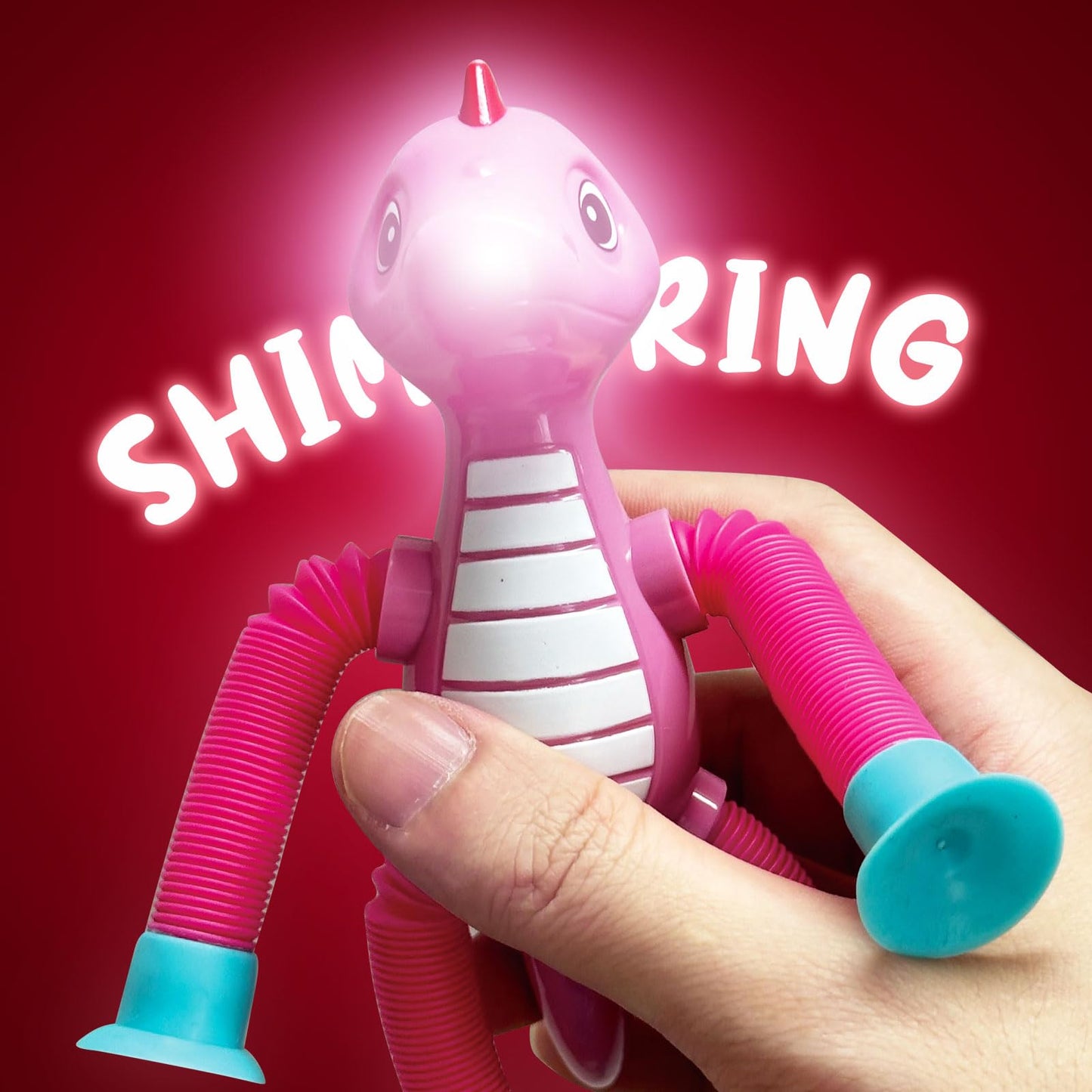 Dinosaur Travel Toys Gift LED Light Up for Toddlers Kids Boys Girls, Dino Pop Tubes Fidget Sensory Suction Cup Toys, Airplane Car Road Activities & Christmas Stocking Stuffers Party Favors Aged 3+