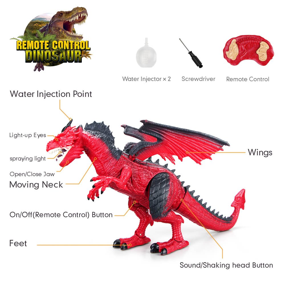 Betheaces Remote Control Dinosaur,Dragon Toy for Kids Boys Girls Red Dragon Figures Learning Realistic Looking Large Size with Roaring Spraying Light Up Eyes for Birthday Xmas Gifts (Style-1)