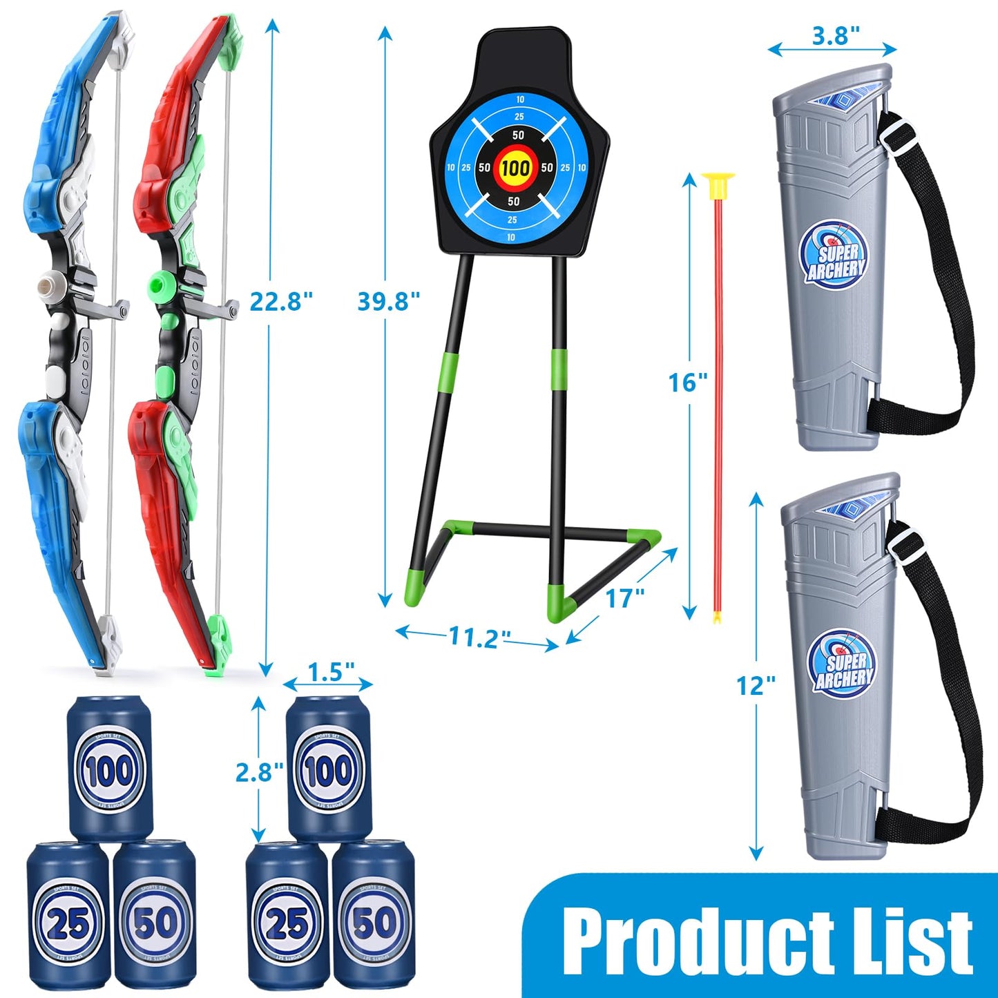 Bow and Arrow for Kids : LED Light Up Archery Set with 24 Suction Cup Arrows, 1 Standing Target, 6 Score Targets & 2 Quiver | Indoor Outdoor Sport Gifts for Boys Girls Ages 4 5 6 7 8 9 10 | 2 Pack