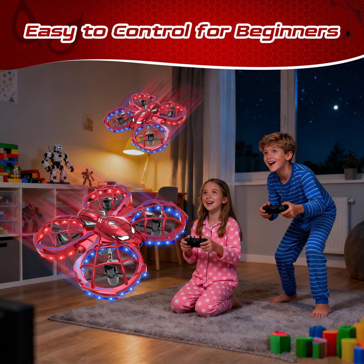 Spider Mini Drone for Kids Beginners - Toss to Go RC Quadcopter with LED Lights, 2 Batteries, Headless, 3 Speed Mode, 3D Flips, Obstacle Avoidance, Indoor Outdoor Cool Toys Gifts for Boys Girls Christmas Stocking Stuffers