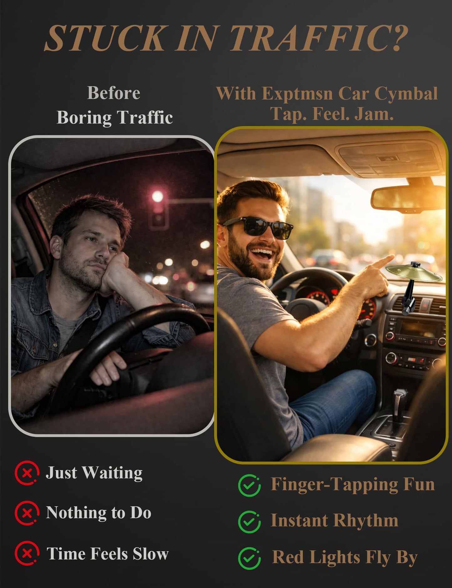 Car Cymbal Air Vent, 2026 Upgraded Thicker Metal Dashboard Cymbal with Crisper Sound, Funny Mini Car Gadgets & Drummer Gifts for Men, Stress Relief Car Mini Drum Toy Easy Installation Gold & Silver