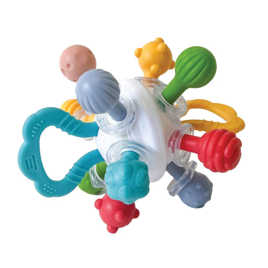 Lulyboo Baby Toy Ball Teether - Soft, BPA-Free, Textured, Colorful, Lightweight, Portable Baby teether for Soothing Sore Gums, Promoting Motor Skills & Sensory Play, Safe for on-the-go use