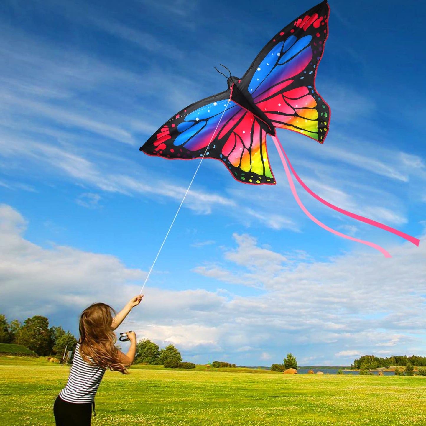 TOY Life 2 Pack Butterfly Kites for Kids Age 4-8 Boys, Beach Kites for Kids Age 8-12, Kites for Adult Easy to Fly, Large Kites for Kids Age 3-5, Rainbow Kites, Kids Kites Easy to Fly, Kids Outdoor Toy