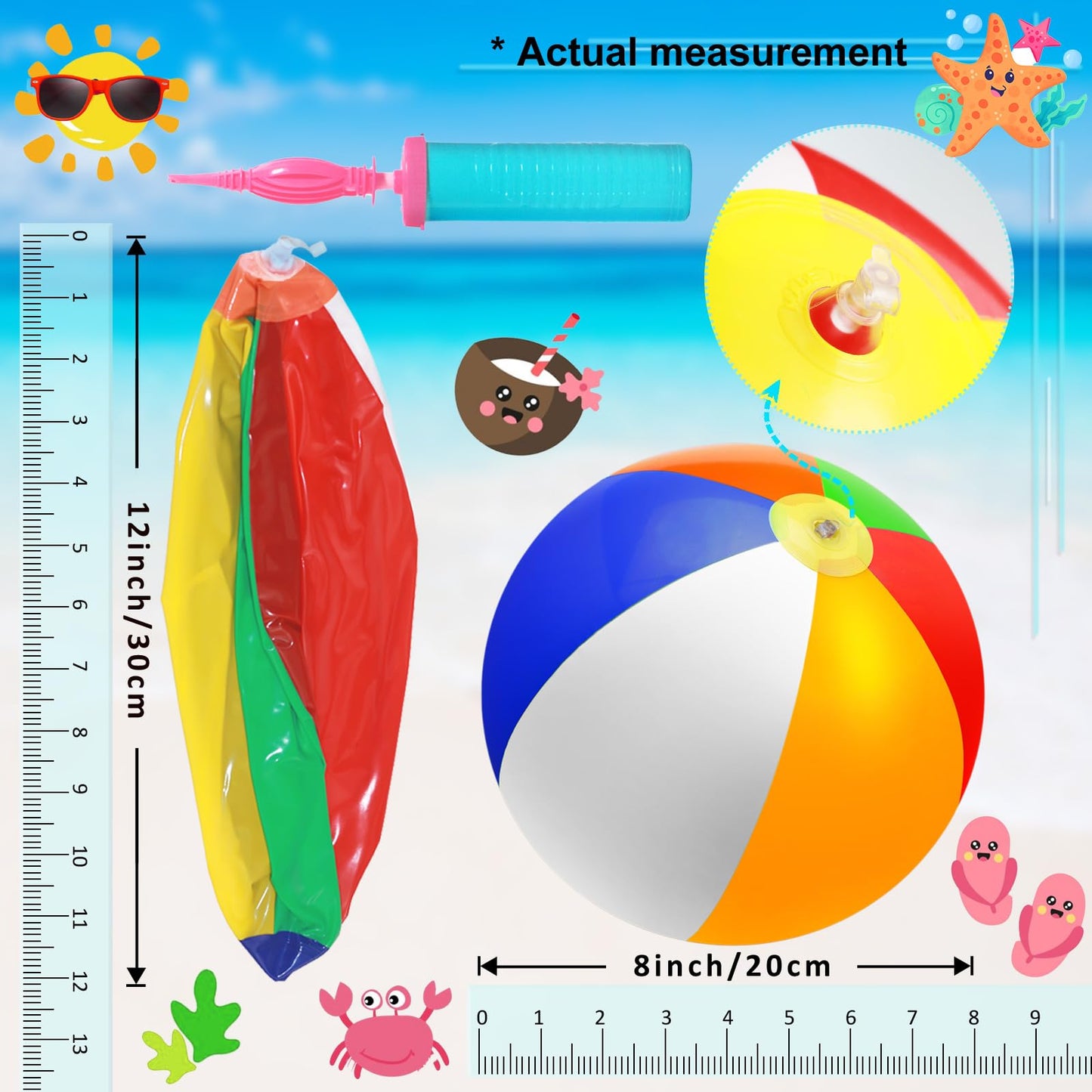 Oleitodh 72 Pcs Sunglasses Beach Balls Party Favors 12 Inch Inflatable Pool Beach Balls Bulk for Kids Adults Rainbow Pool Balls Park Backyard Summer Water Fun Birthday Parties Supplies