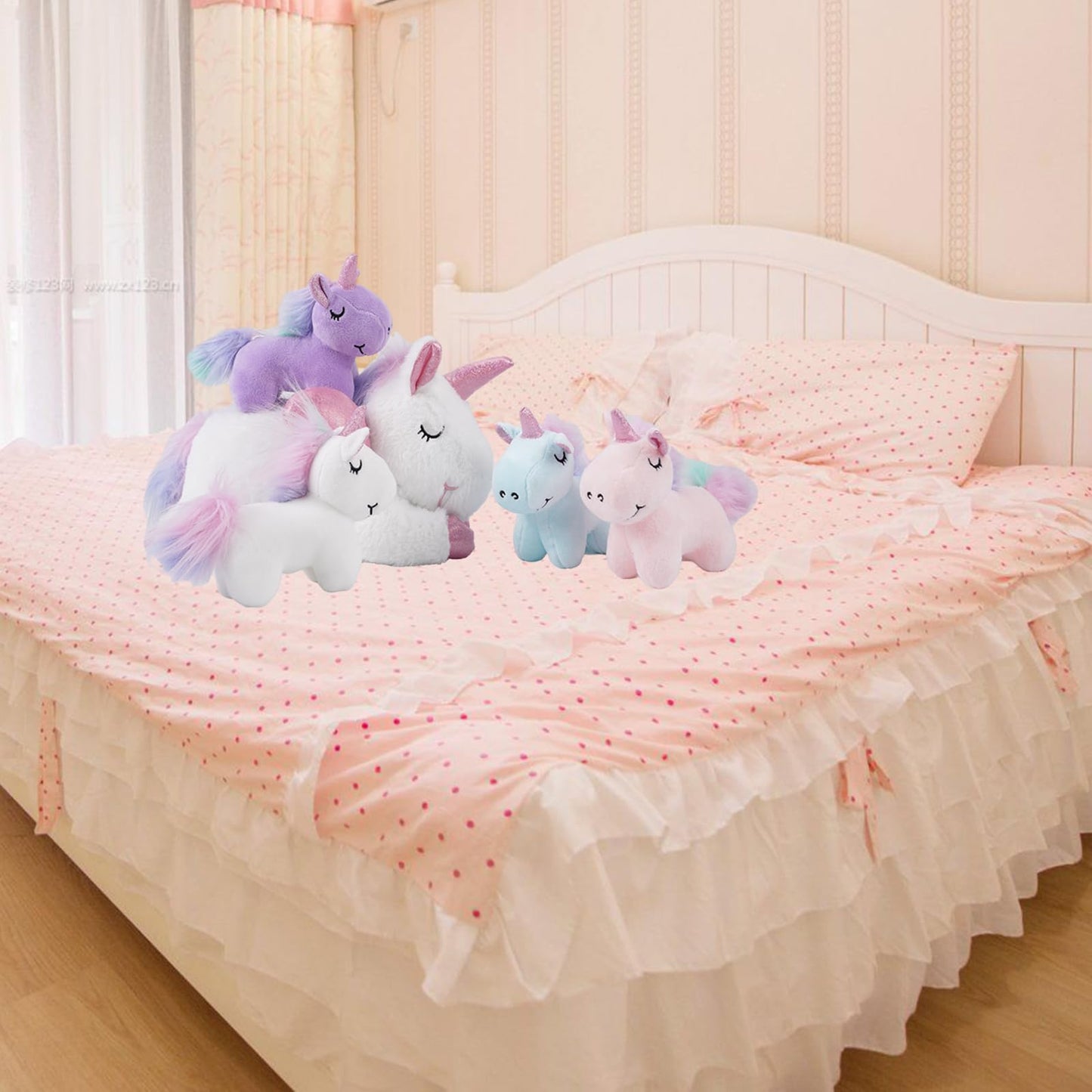16 Inch Soft Unicorn Stuffed Animals PlaySet - Cuddle Plush Mommy With 4 Baby Rainbow Flying Plush Pillow Toy With Wings for Kids and Lovers