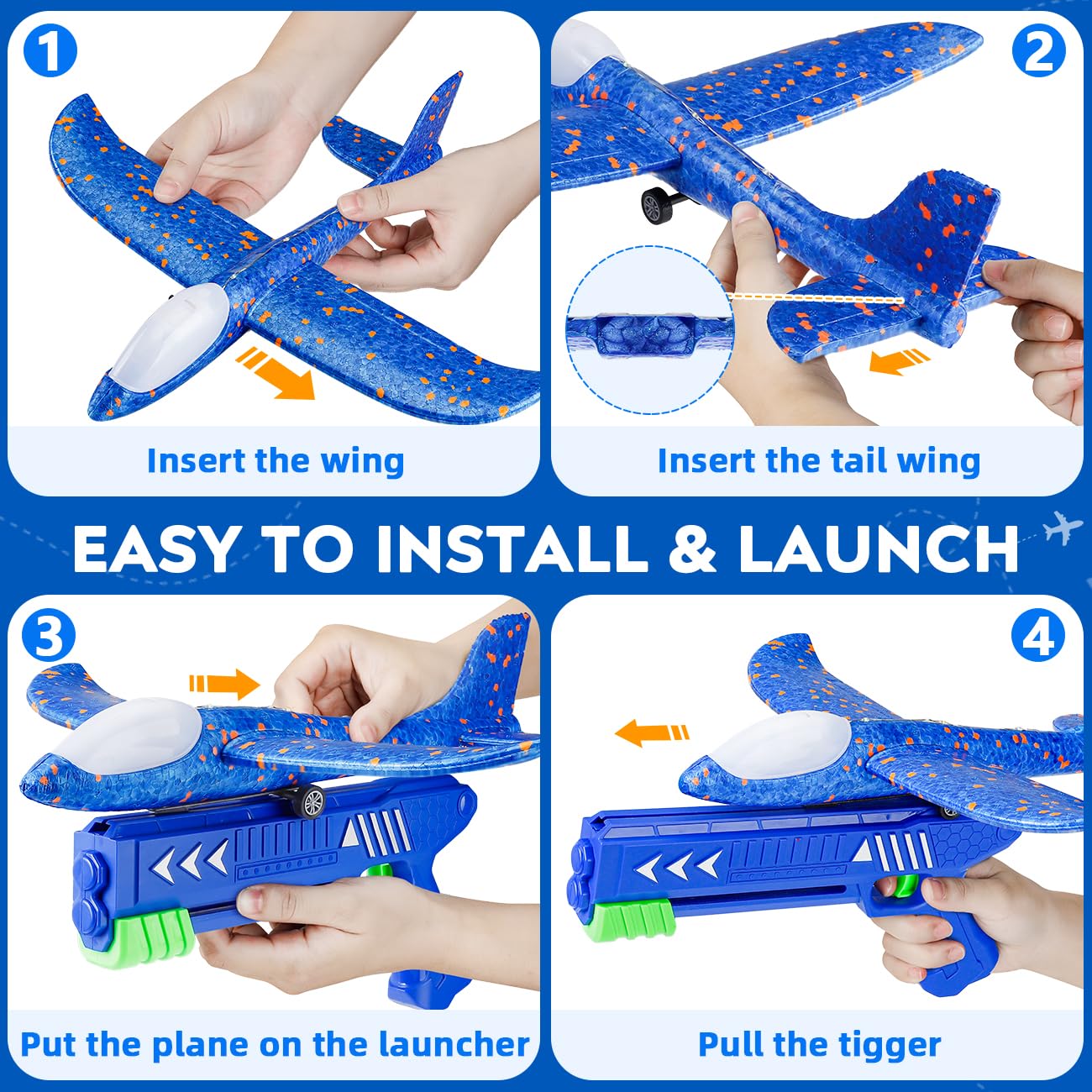 SYHLN 3 Pack Airplane Launcher Toys for 4 5 6 7 8 Year Old Boys Gifts: Airplane Shooter with 3 LED Foam Glider Planes for Kids - Outdoor Flying Toys Boys Birthday Present Gifts Age 4 5 6 7 8 9