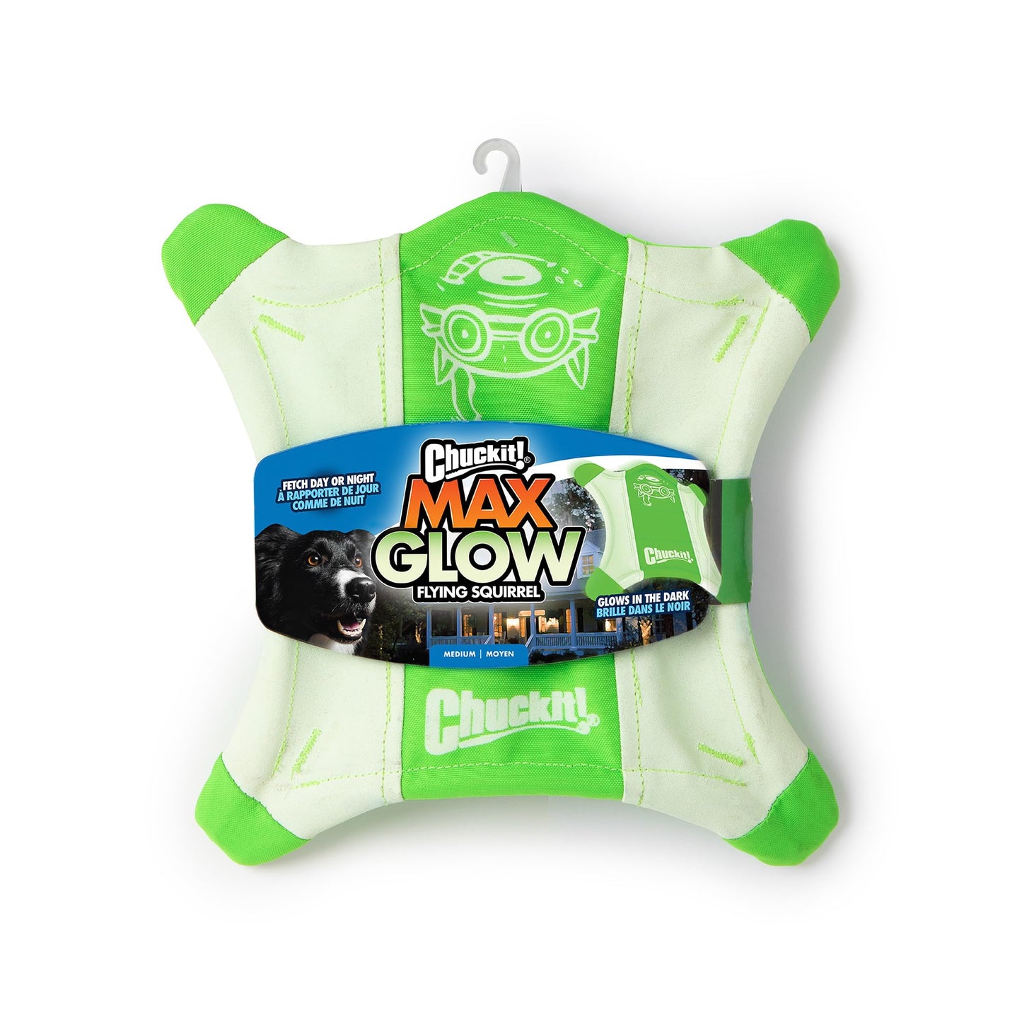 Chuckit! Flying Glow Squirrel Fetch Dog Toy, (10.5 Inch Length), Glow in the Dark Dog Toy, Pack of 1, Size Medium, for All Breeds and Sizes