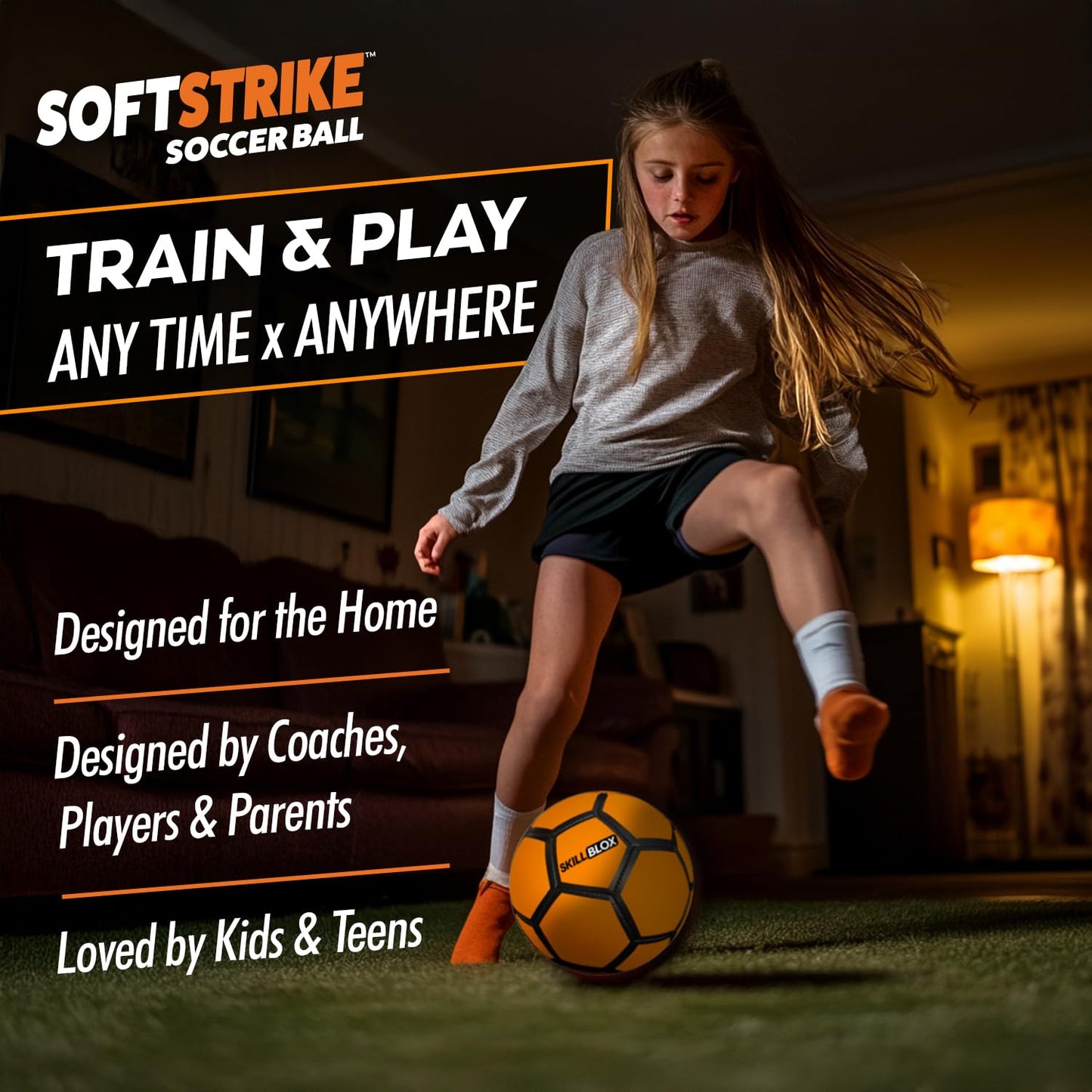 Skill BLOX SoftStrike Home Indoor Skills Training Soccer Ball - Soccer Gifts for Boys - Skills Ball for House - Size 4