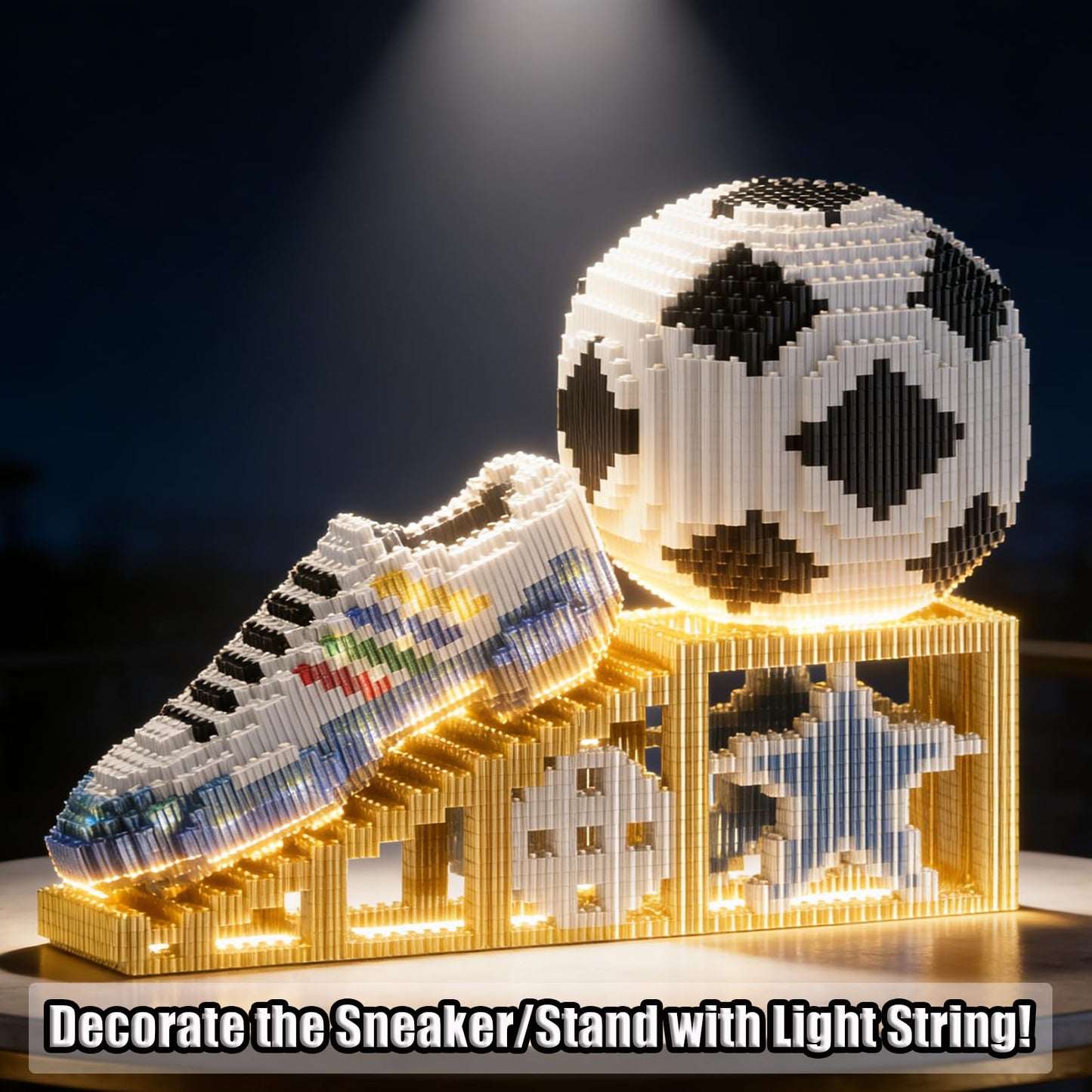 USVillGO 2026 New Soccer Ball with Sport Sneaker Building Block Set, Realistic Soccer, Luminous Crystal Shoe, Golden Stand STEM Bricks, DIY Educational Toy World Football Cup Gifts for Teen, Adult