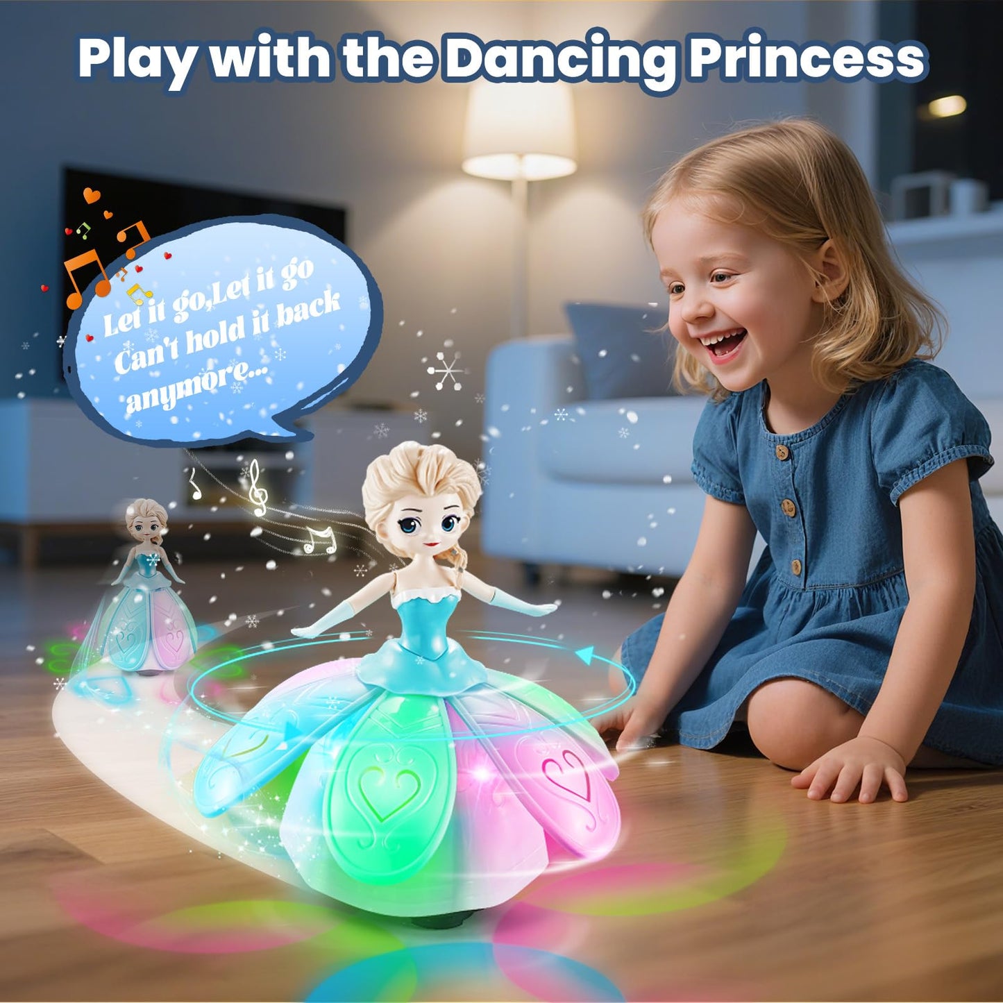 Toys for 3 Year Old Girls, Ice Princess Dancing Robot Doll for 3 4 5 Year Old Girl Birthday Gifts, Bump and Go Moving Toy with Magic Lights & Music, Easter Basket Stuffers Gifts for Kids Toddlers
