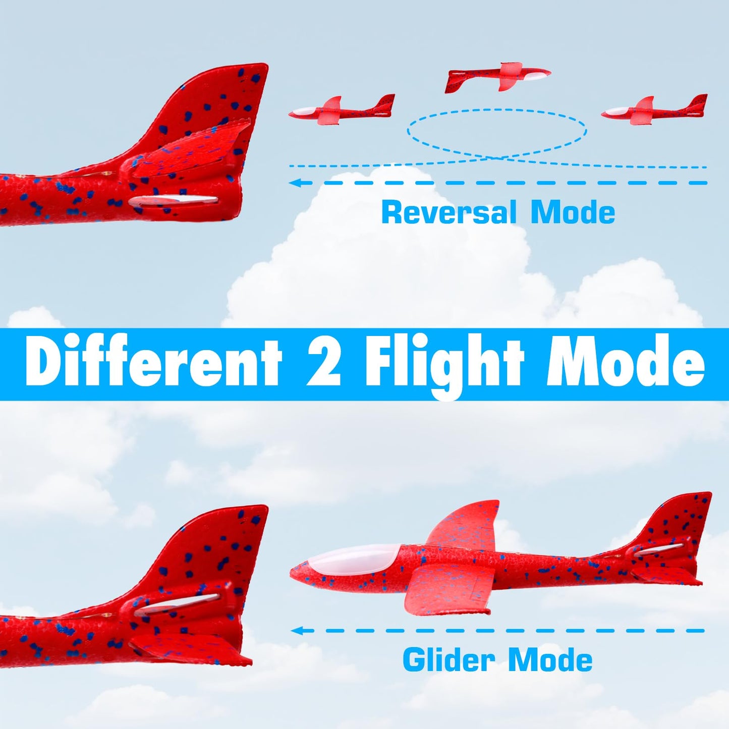 IJRPLM 4 Pack LED Airplane Toys, 17.3" Large Throwing Foam Plane, 2 Flight Mode Glider Plane, Outdoor Flying Toy for Kids, Flashing Glider Plane Foam Airplane Toy For 3 4 5 6 7 8 9 Year Old Boys Girls
