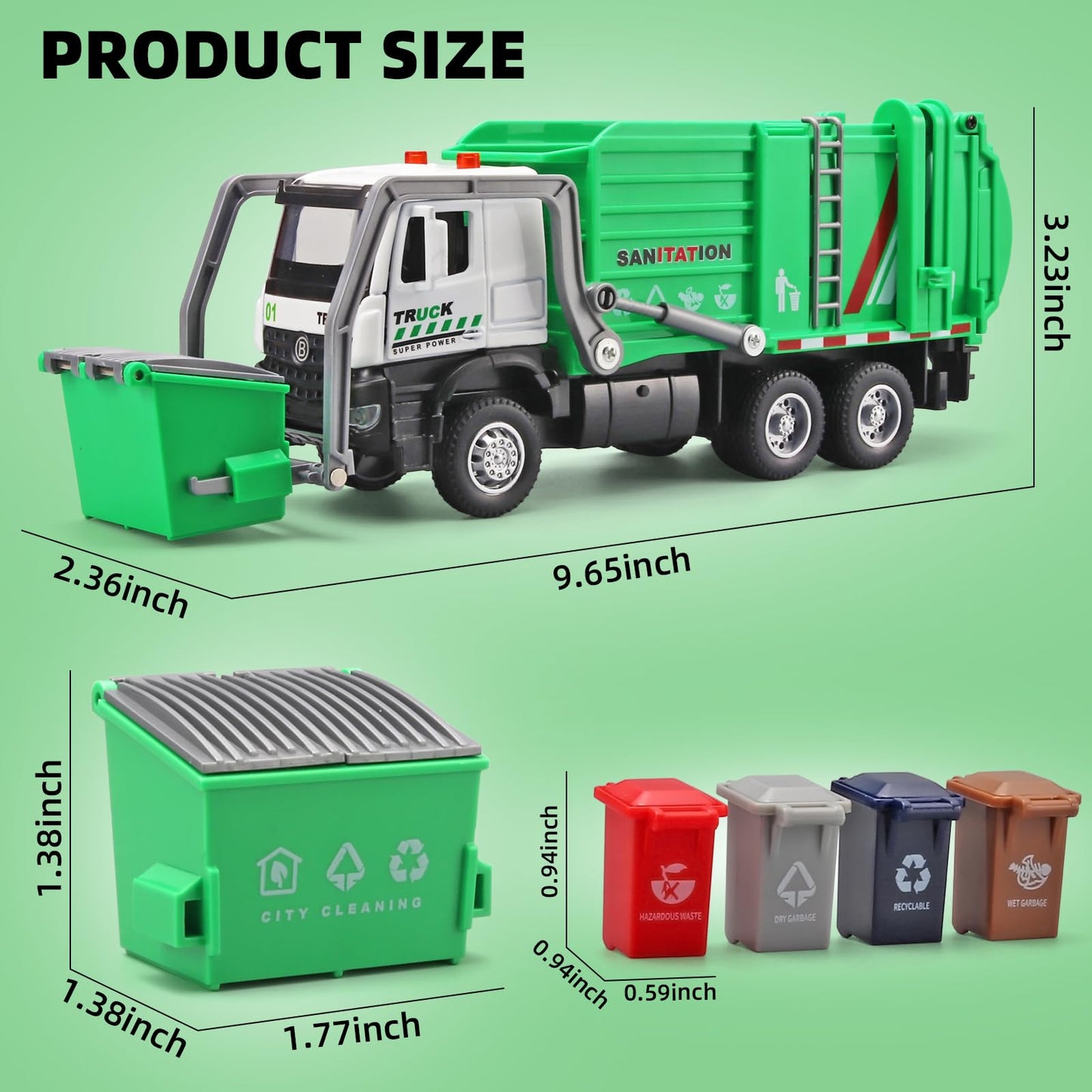 NOVAFUSION Garbage Truck Toys for Boys,Toy Garbage Truck Metal Diecast Cab,Pull Back Garbage Truck with Lights and Sounds,Front Loader Recycling Toy Garbage Trucks,Garbage Truck Toys for Boys Age 4-7