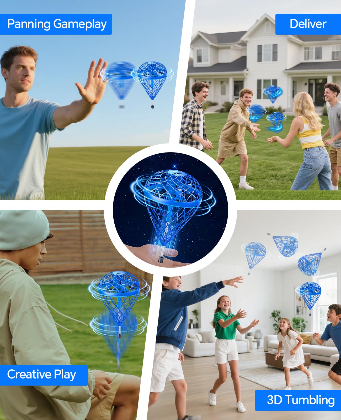 Speokoy Hand Operated Mini Drones, Magic Flying Orb Ball Toys with Lights, Rechargeable Flying Spinner Outdoor Toys, for 6 7 8 9 10+ Year Old Boys Girls Teens