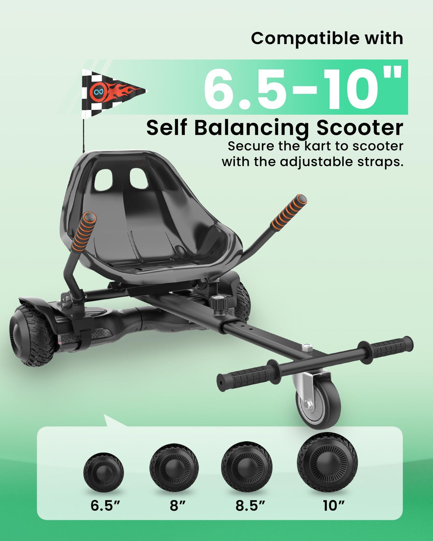 Awwscooter K1 Go-Kart Seat Attachment for Self-Balancing Scooters, Adjustable Frame Fits 6.5"/8"/10" Boards, Easy Install, Kids & Family Fun (Scooter Not Included)–Classic Black