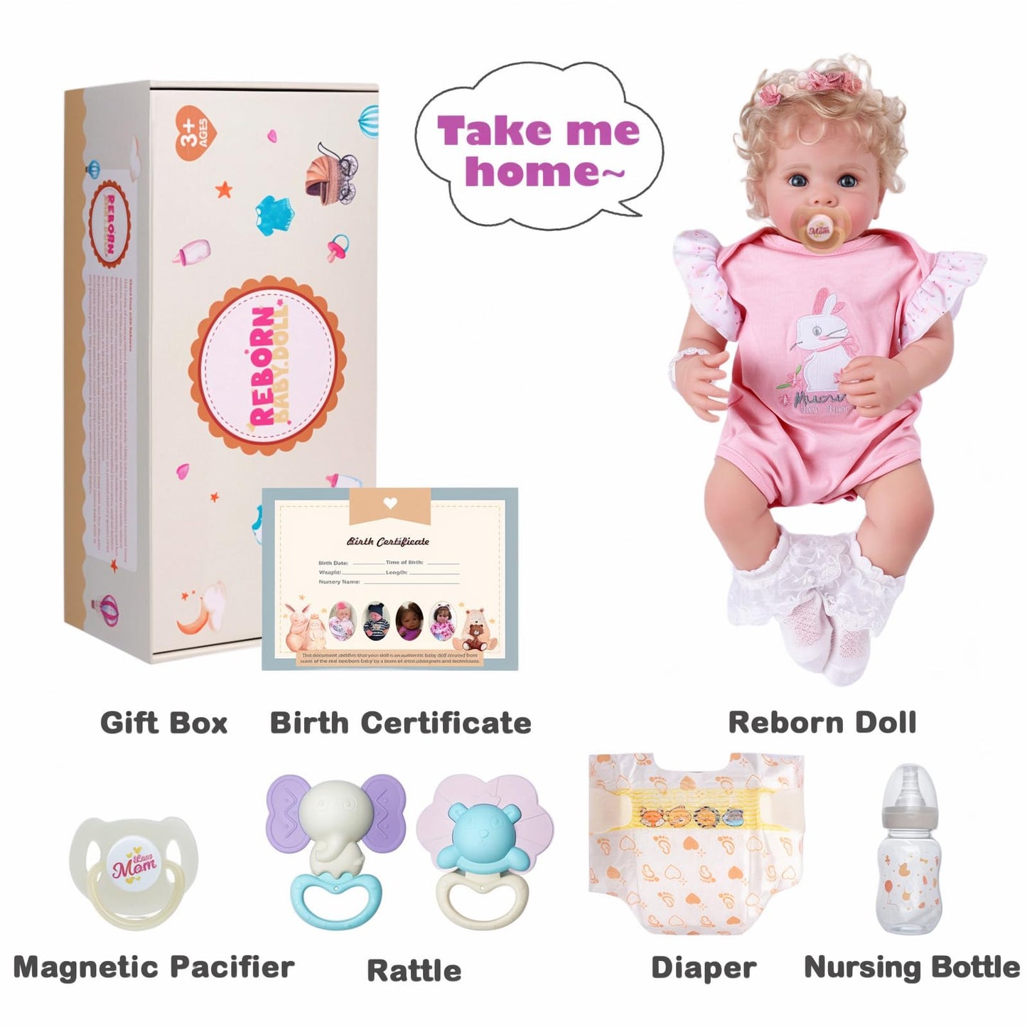 BABESIDE Reborn Baby Dolls - 17 Inch Soft Body Realistic Baby Doll Girl Lovely Awake Blond Curly Hair Girl Bebe Reborn de Silicona Real Life Baby Dolls with Gift Box for Kids Age 3+ Collectors