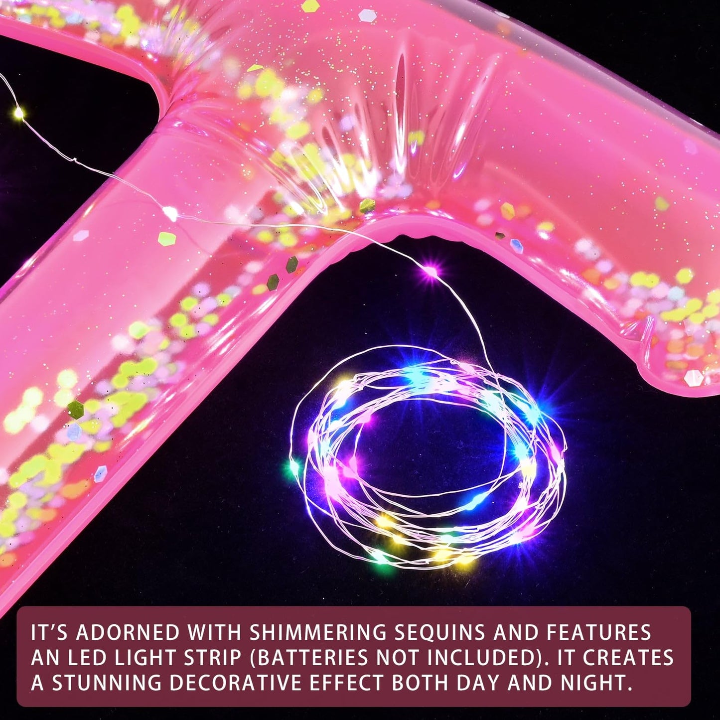 Happy Birthday Pool Floating Letter Balloons, 20'' Inflatable Pool Birthday Decorations with LED Lights,Adhesive Dots, Pink Gold Confetti, Reusable PVC Large Floating Letters for Pool Party