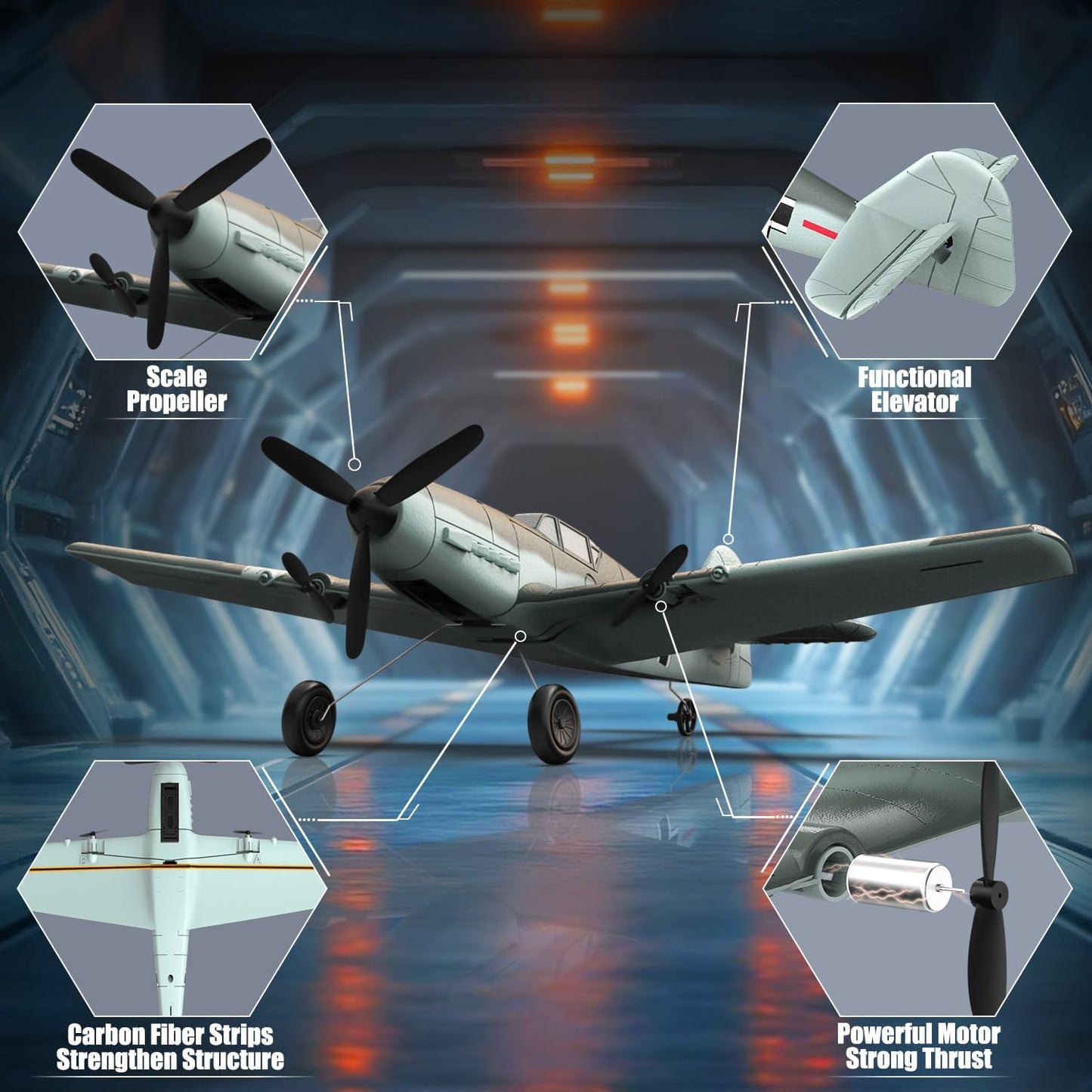 volantexrc RC Plane 3 Channel Remote Control Airplane Fighter Toys, 2.4GHz 6-axis Gyro Stabilizer RTF Glider Aircraft Plane, Easy to Fly for Adults Beginners (BF109)