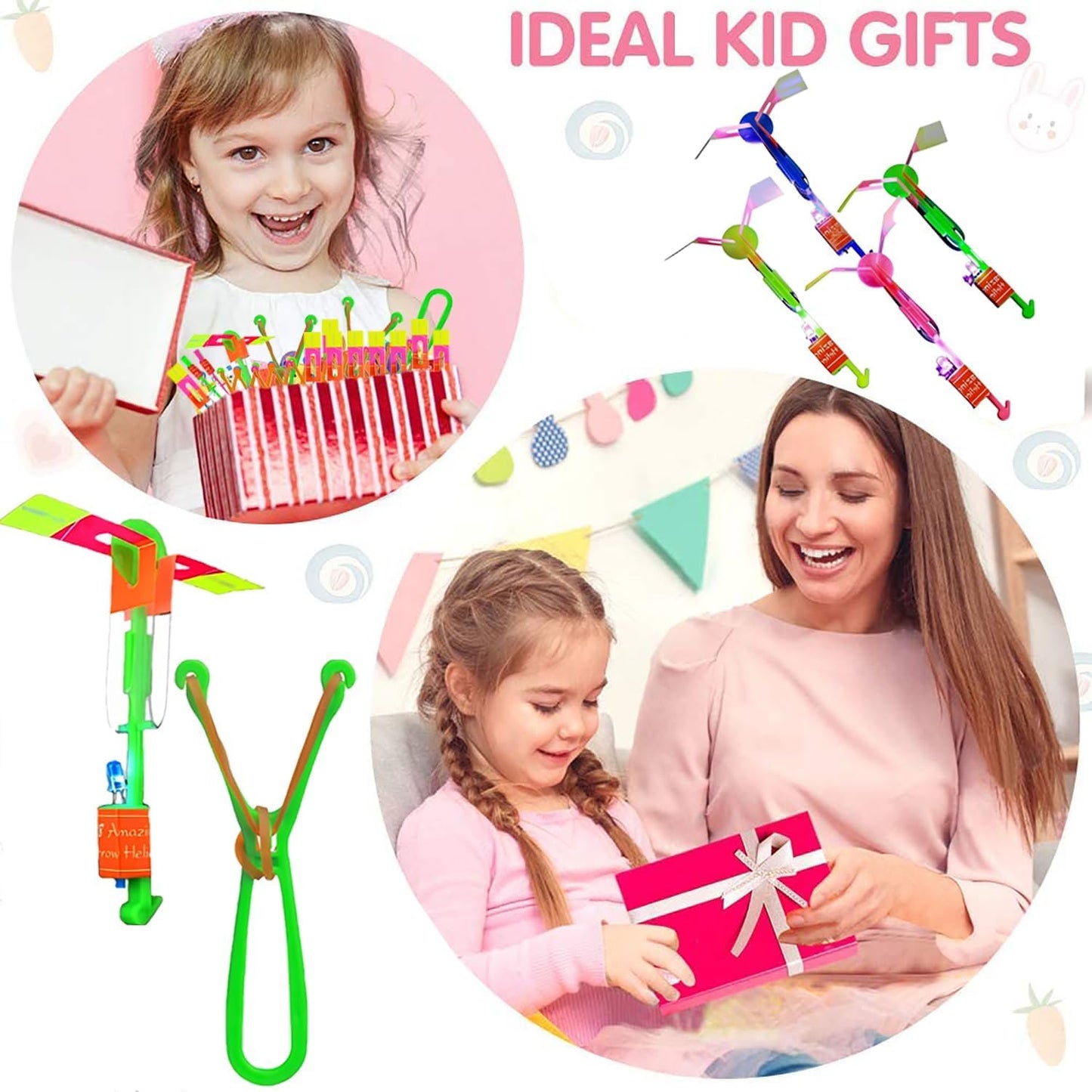 Krcilcuk 50 Sets LED Flying Set, 25 Slingshot + 25 Glow Helicopter, Glow in The Dark Party Favors for Kids, Outdoor Game Toys Party Supplies Gifts Bulk