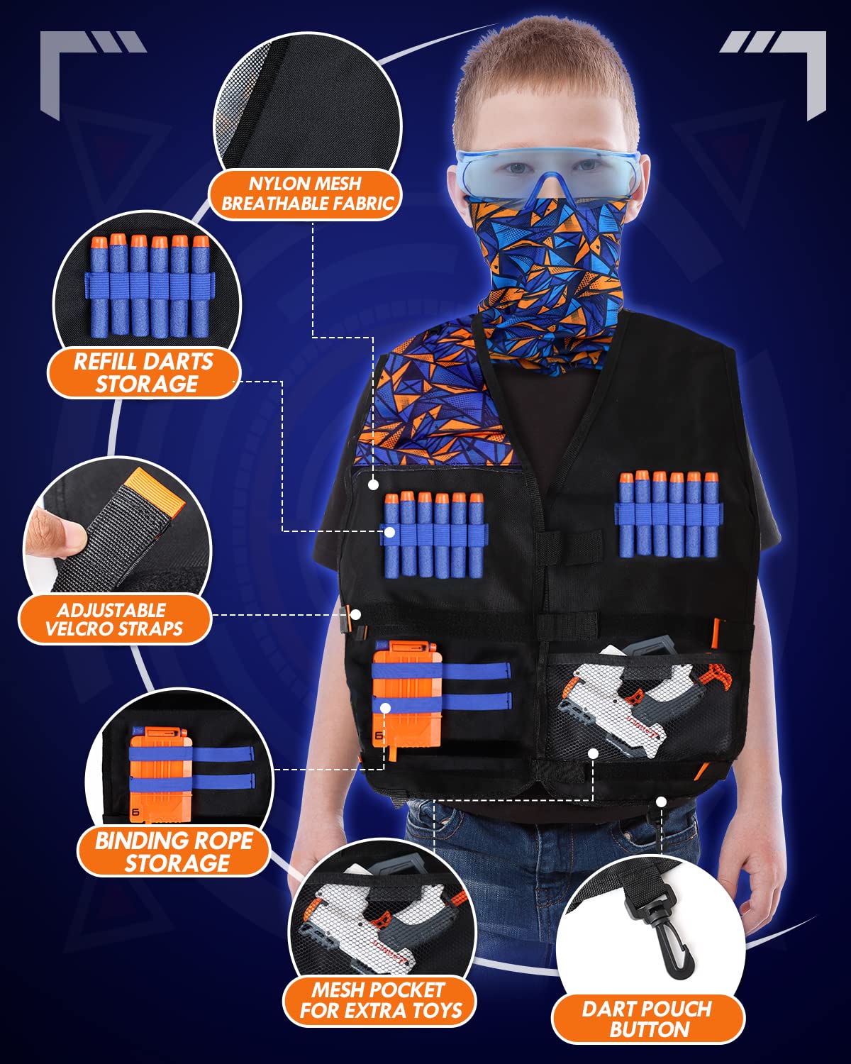 Lehoo Castle Electronic Shooting Targets, Digital Target for Nerf Guns with Auto-Reset, Scoring Shooting Games Includes Kids Tactical Vest, 60 Bullets, Glasses, Gift Toy for Kids Boys Girls