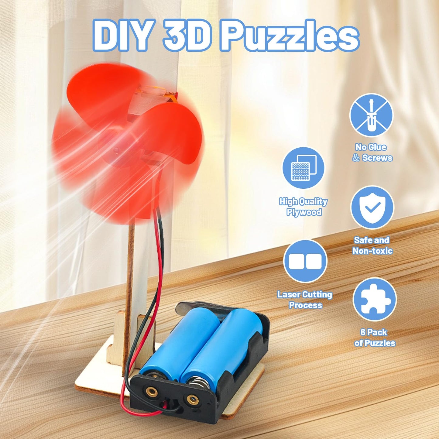 6 STEM Science Kits for Kids Age 8-12, STEM Building Toys for 8-10 Year Girls Boys Wood Crafts, Electric Fan Experiments Activities Circuit Projects, Bulk Gifts for Kids Classroom Party Favors