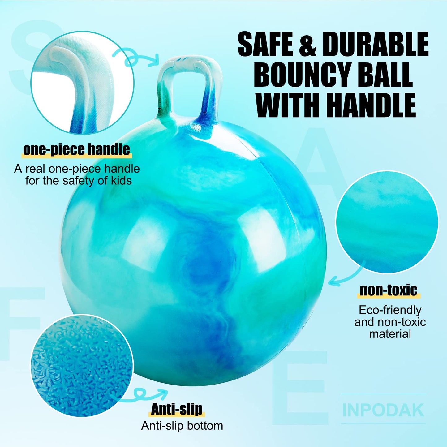 INPODAK Hopper Ball 20 Inch Bouncy Ball with Handle for Kids, Hippity Hop Jumping Bouncer Hopping Toy for Boys Girls Ages 5-9 with Pump and Gift Box Great Gift for Birthday Holiday