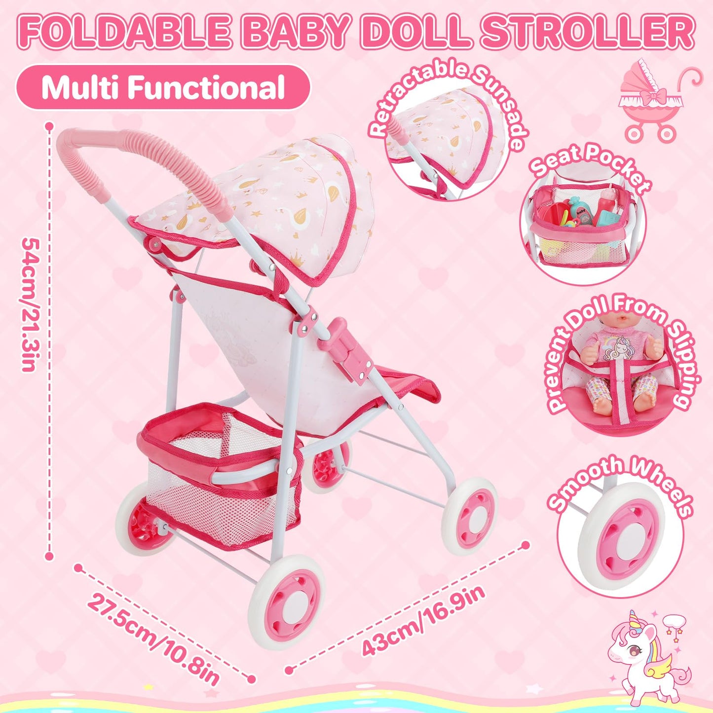 deAO Baby Doll Stroller Set with 12" Baby Dolls Nursery Playset 17 PCS Baby Doll Accessories with Play Mat,Storage Bag,Baby Stroller Toys for Girls Toddlers 3+ Pretend Play Gifts