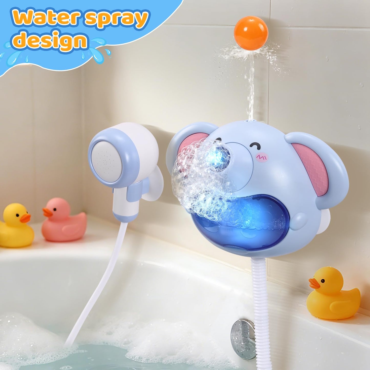Bath Toys Light Up Baby Bath Toys for Kids Ages 1-3 4-8 Bath Bubble Machine 2 in 1 with Baby Shower Head Toddler Bath Toys with Colourful RGB Light