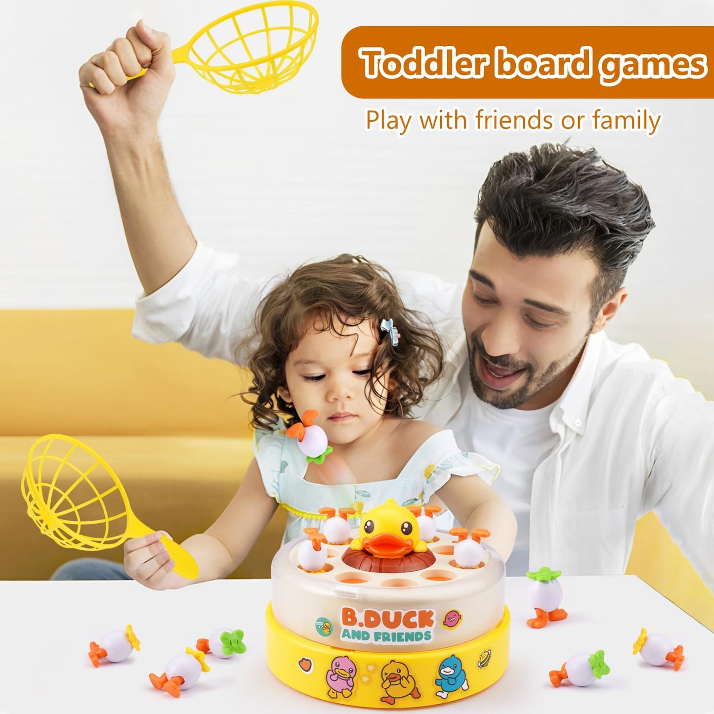 Zelbuck B.Duck Bounce Catch Game,Board Games,Fun Bounce & Catch Duck Toy, Interactive Family Game for 3-7 Year Olds, Party Game for Toddlers & Kids (Yellow)