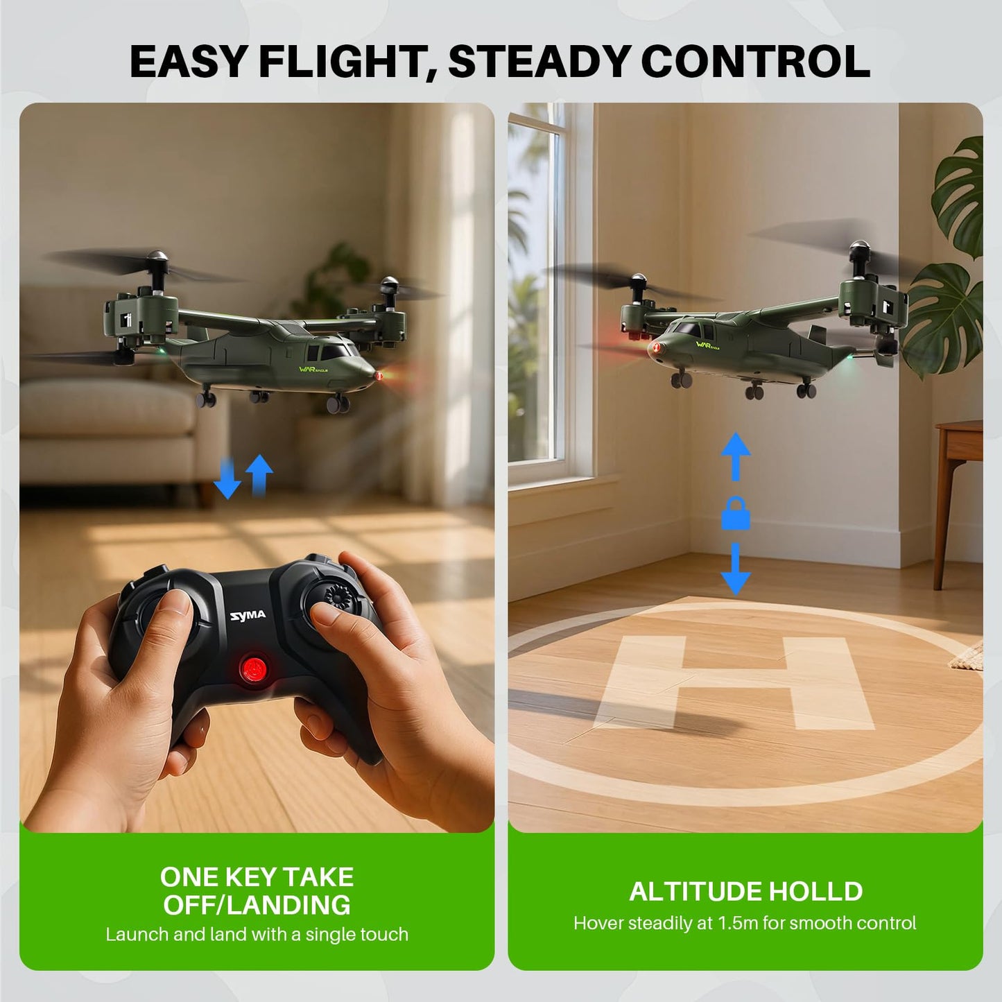 SYMA X550 RC Plane, 4 CH Remote Control Airplane with High/Low Speed, One-Key Takeoff/Landing, Stunt Flight Modes, Army Model Plane Gift for Kids, Beginners & Adults
