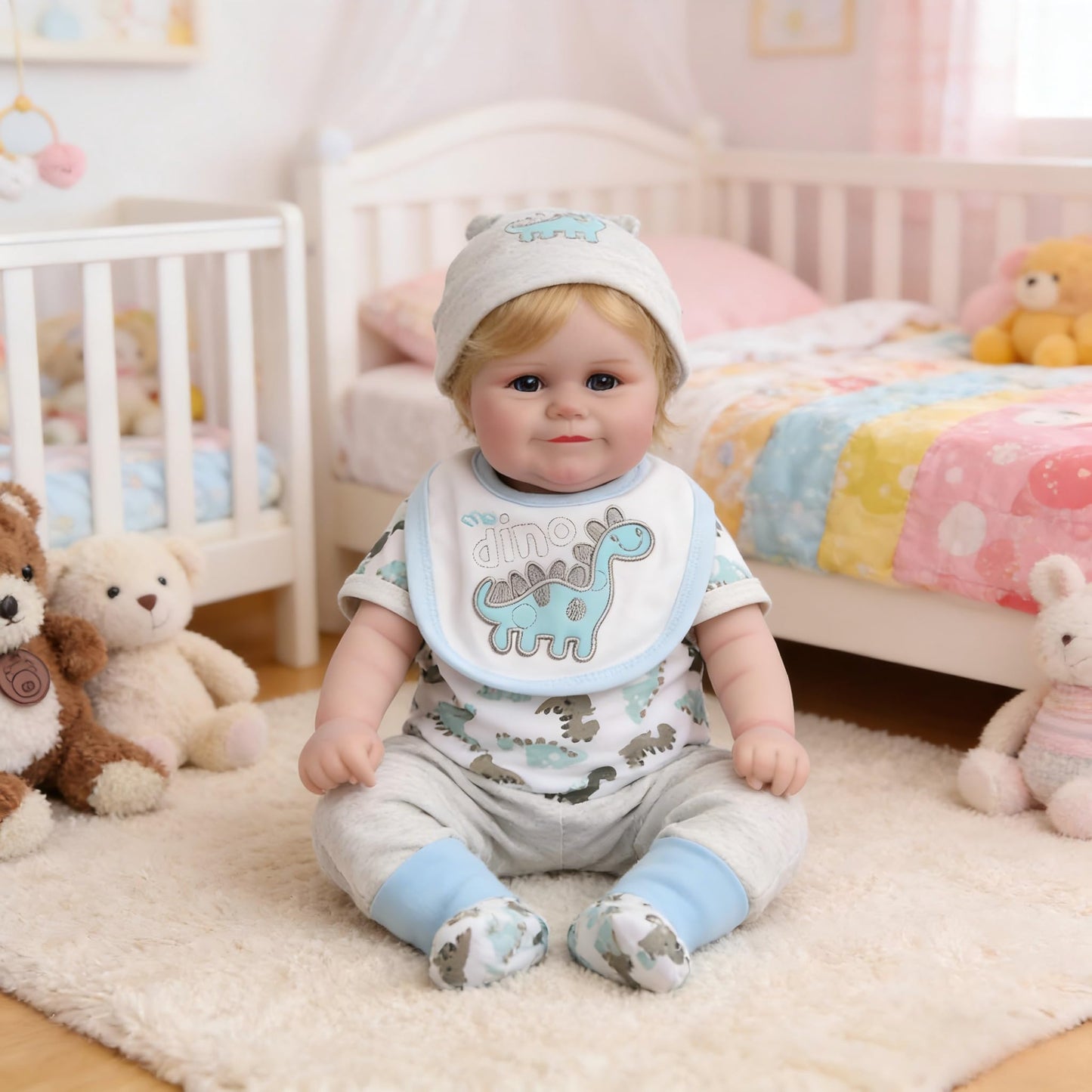 Lifelike Reborn Baby Dolls Silicone Full Body Girl, 20inch Real Baby Feeling Realistic Newborn Baby Doll Adorable Smiling Real Life Baby Dolls With Hair Gift Box For Toddler Girl Toy(Gray Hat Boy)