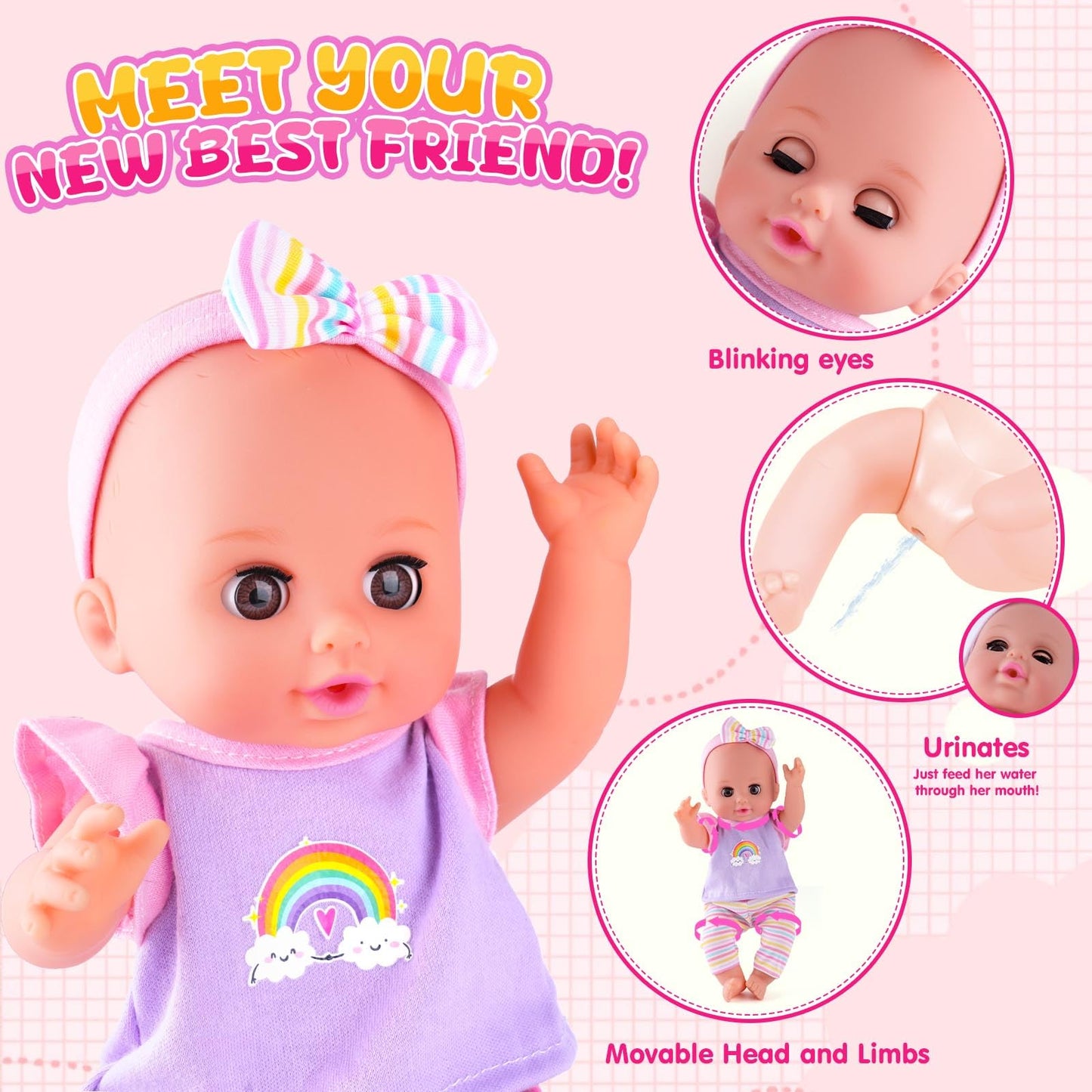 AuntyFey Baby Doll with Accessories Set, Baby Dolls Set for Toddler Girls 3-5 6-12, Baby Doll Playset, Baby Dolls for 5 Year Old Girls, Baby Doll Toys Pretend Play Toy(Backpack)