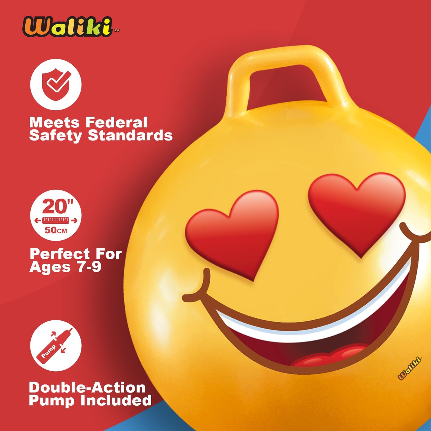 WALIKI Hopper Ball for Kids 7-9 | Hippity Hop | Jumping Hopping Ball | Bouncy Ball with Handles | 20”