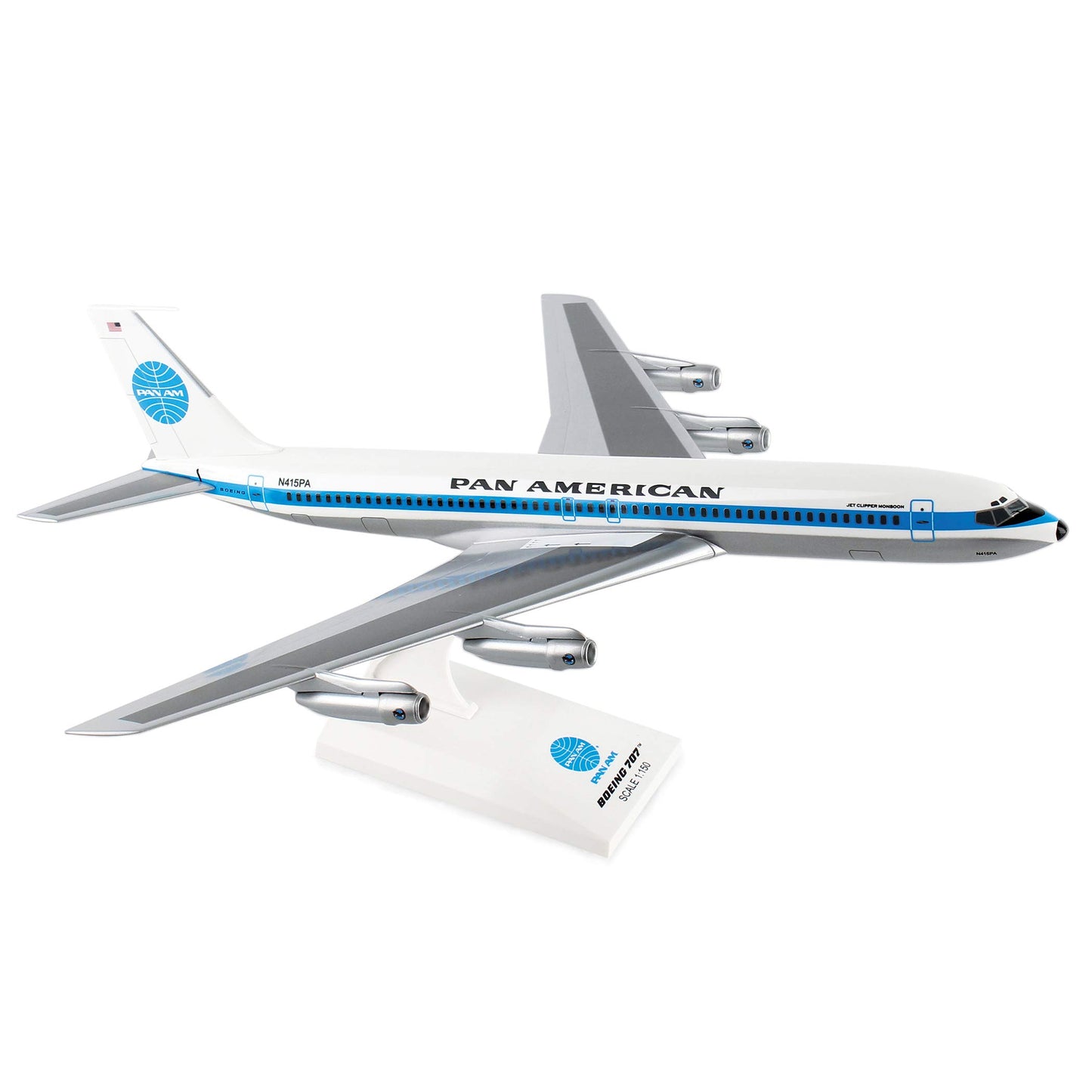 Skymarks Pan American World Airways Boeing 707 1/150 Airplane Model – Jet Clipper Monsoon Livery Collectible with Display Stand for Adult Collectors Ages 14+